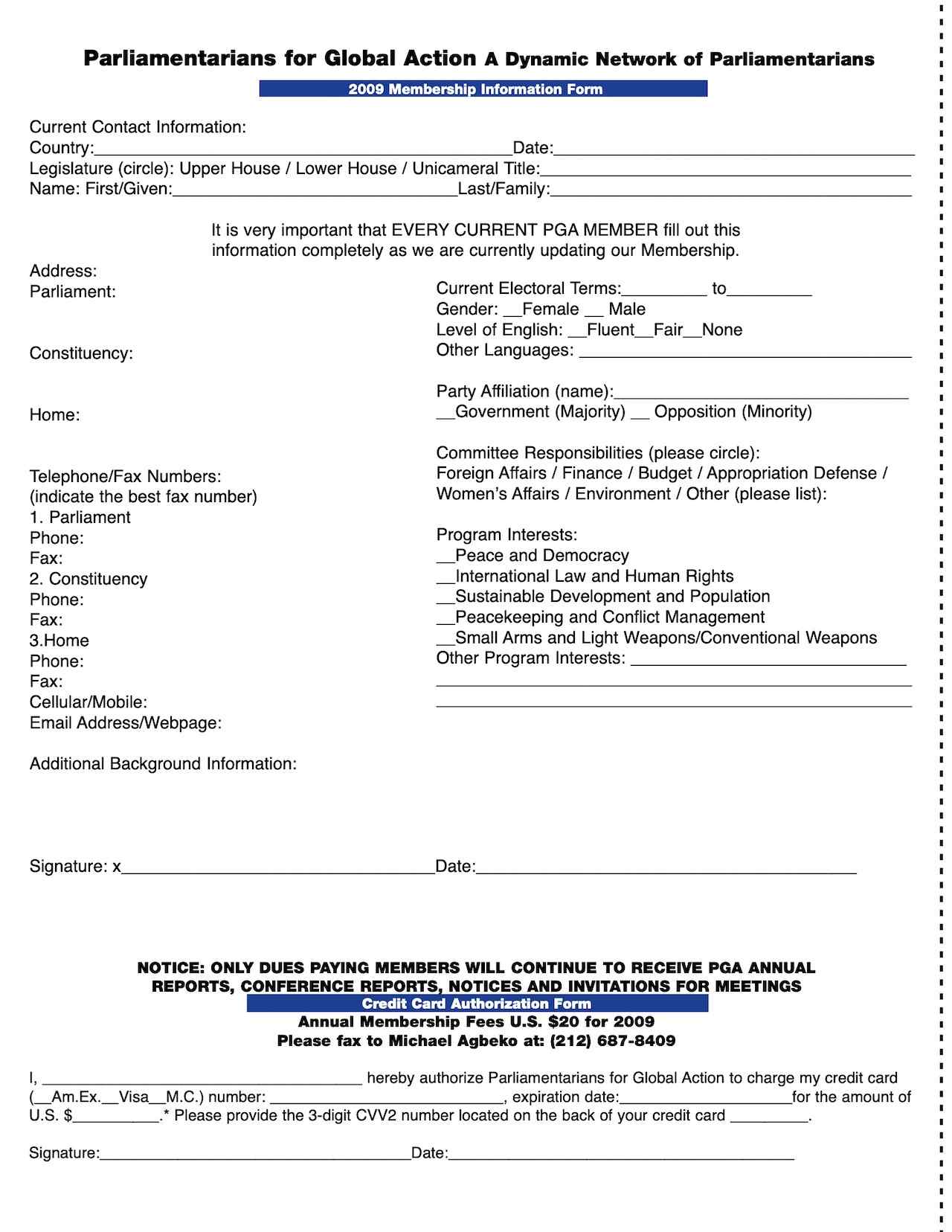 2009 Membership Information Form