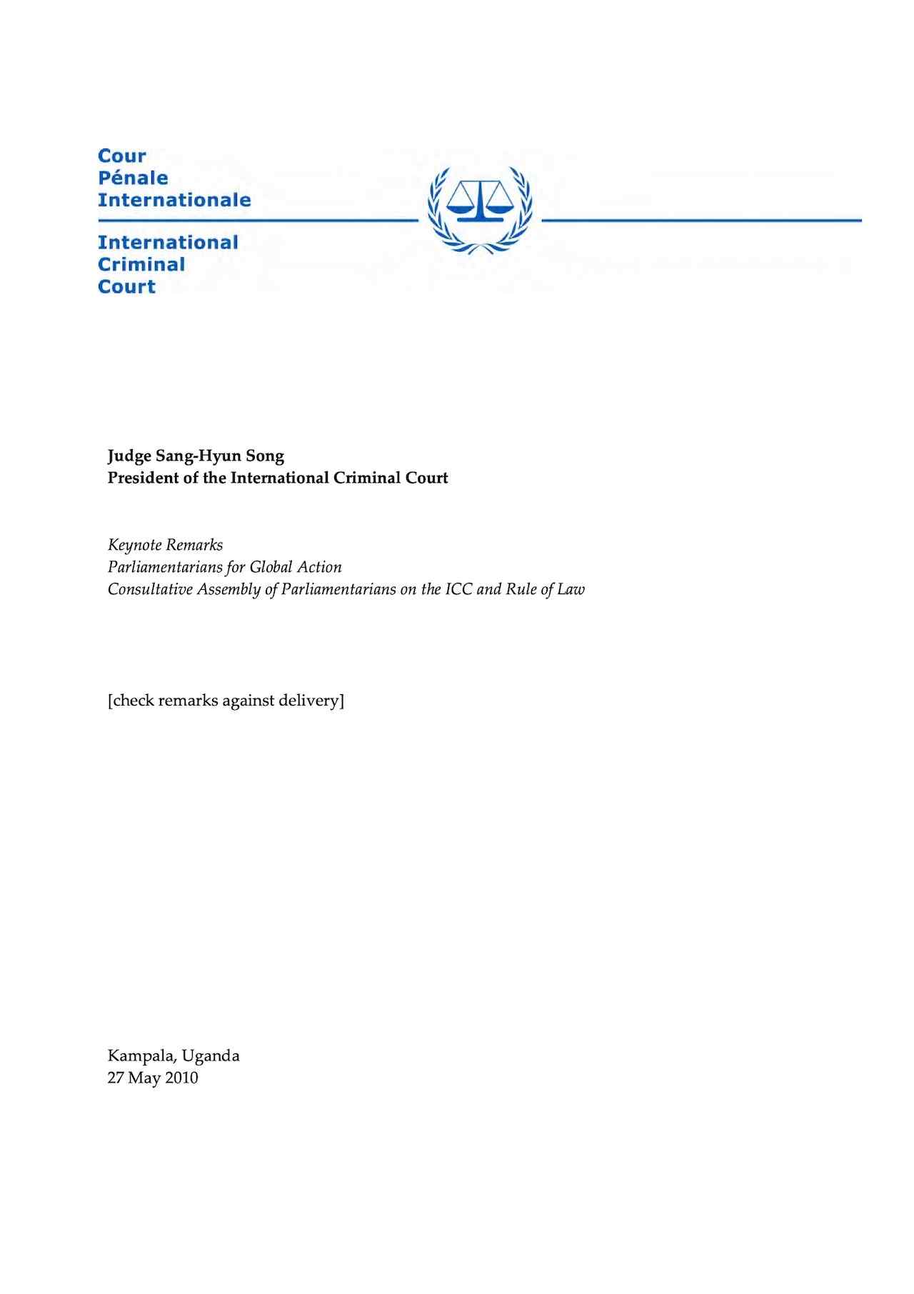 Keynote Remarks: Judge Sang-Hyun Song - CAP-ICC (May 2010)