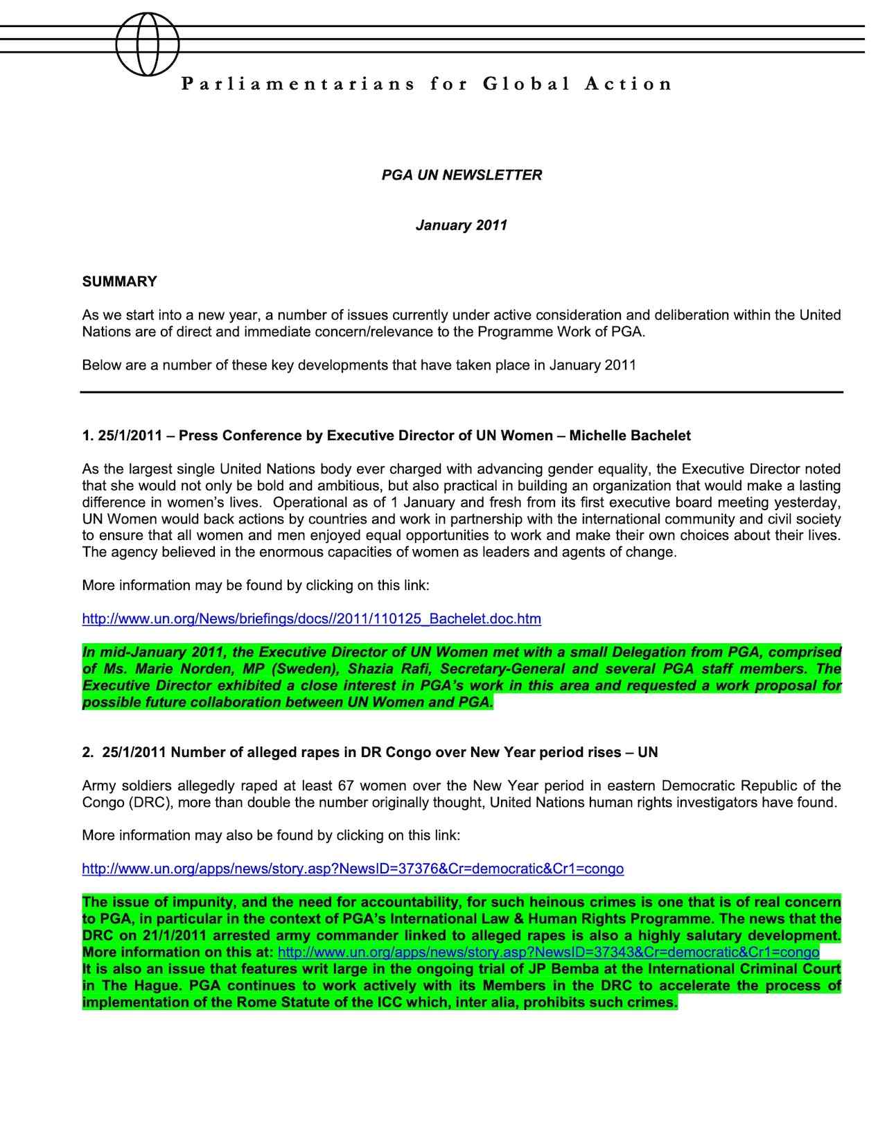 PGA UN Newsletter (Jan. 2011)