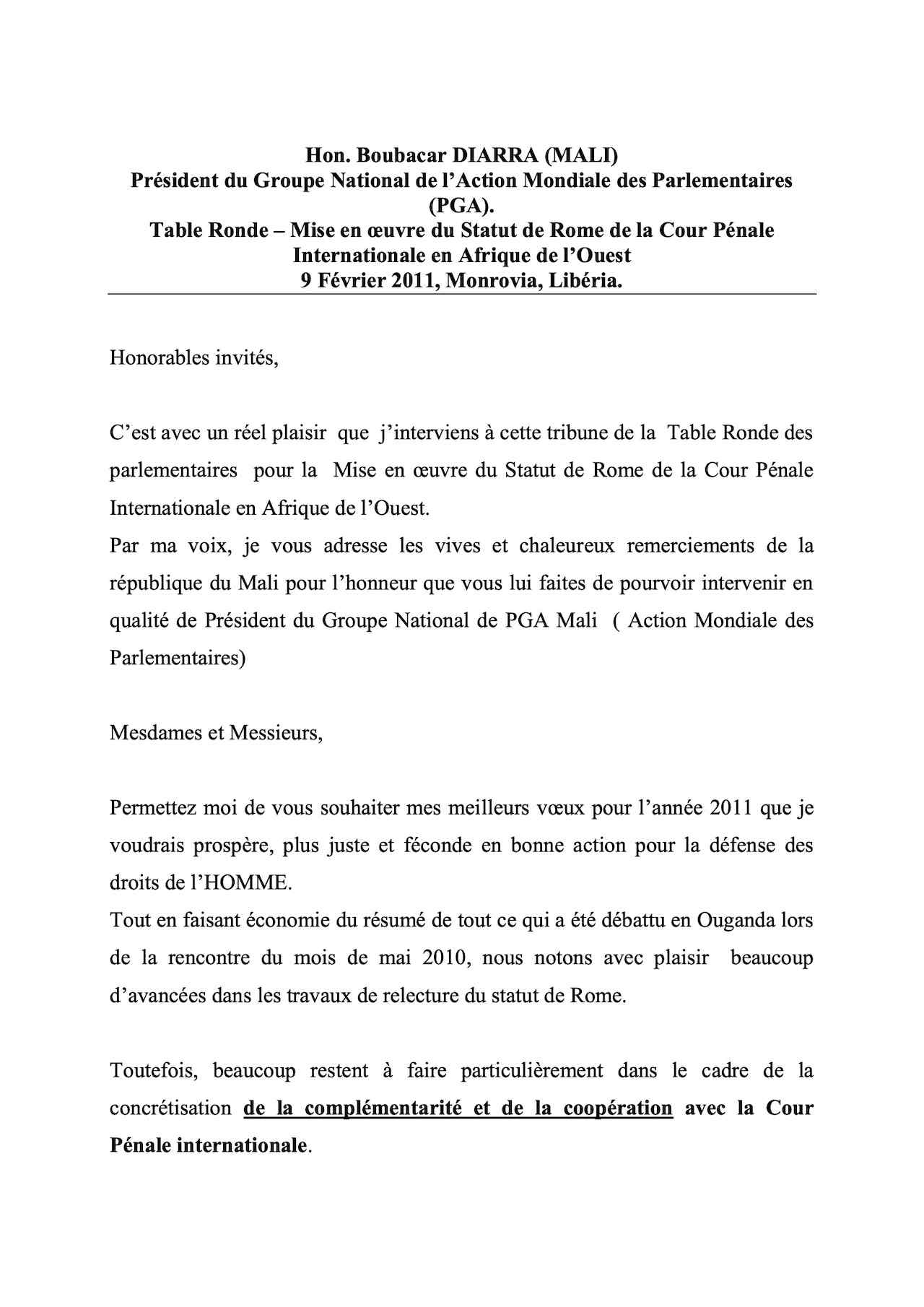 Hon. Boubacar DIARRA (MALI)