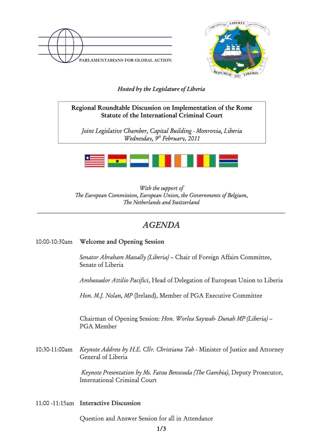 Agenda: PGA's 33rd Annual Parliamentary Forum (Oct. 2011)