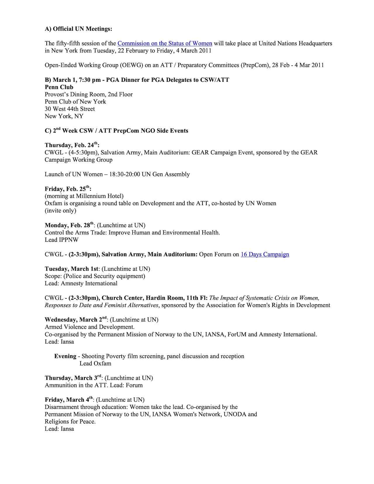 55th CSW Side Events (ATT/PrepCom)