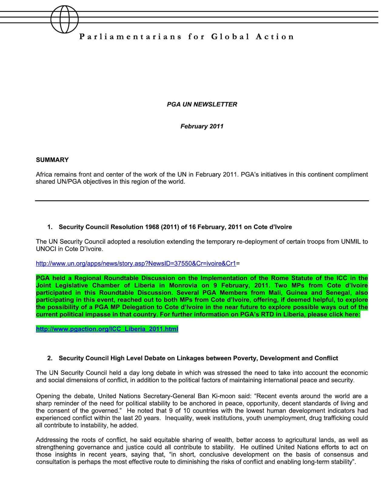 PGA UN Newsletter (Feb. 2011)