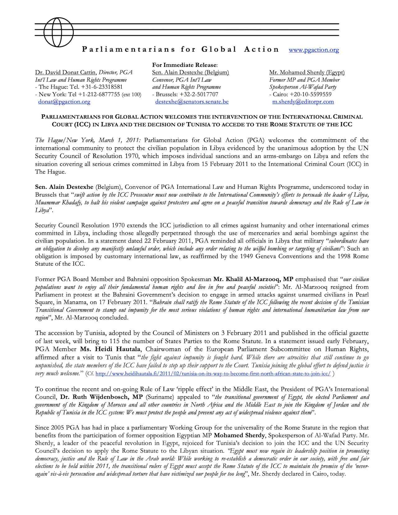 Control Arms Parliamentary Declaration in Support of the Arms Trade Treaty