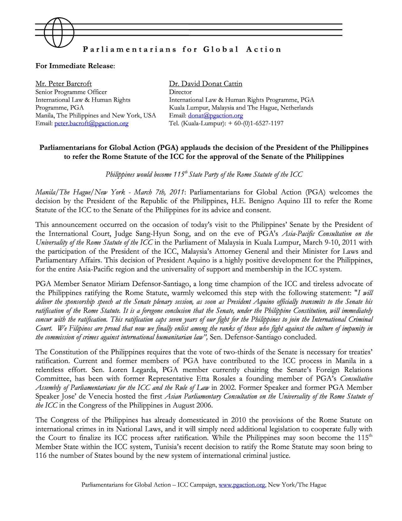 Cooperation among all countries vital (Oct. 2011)