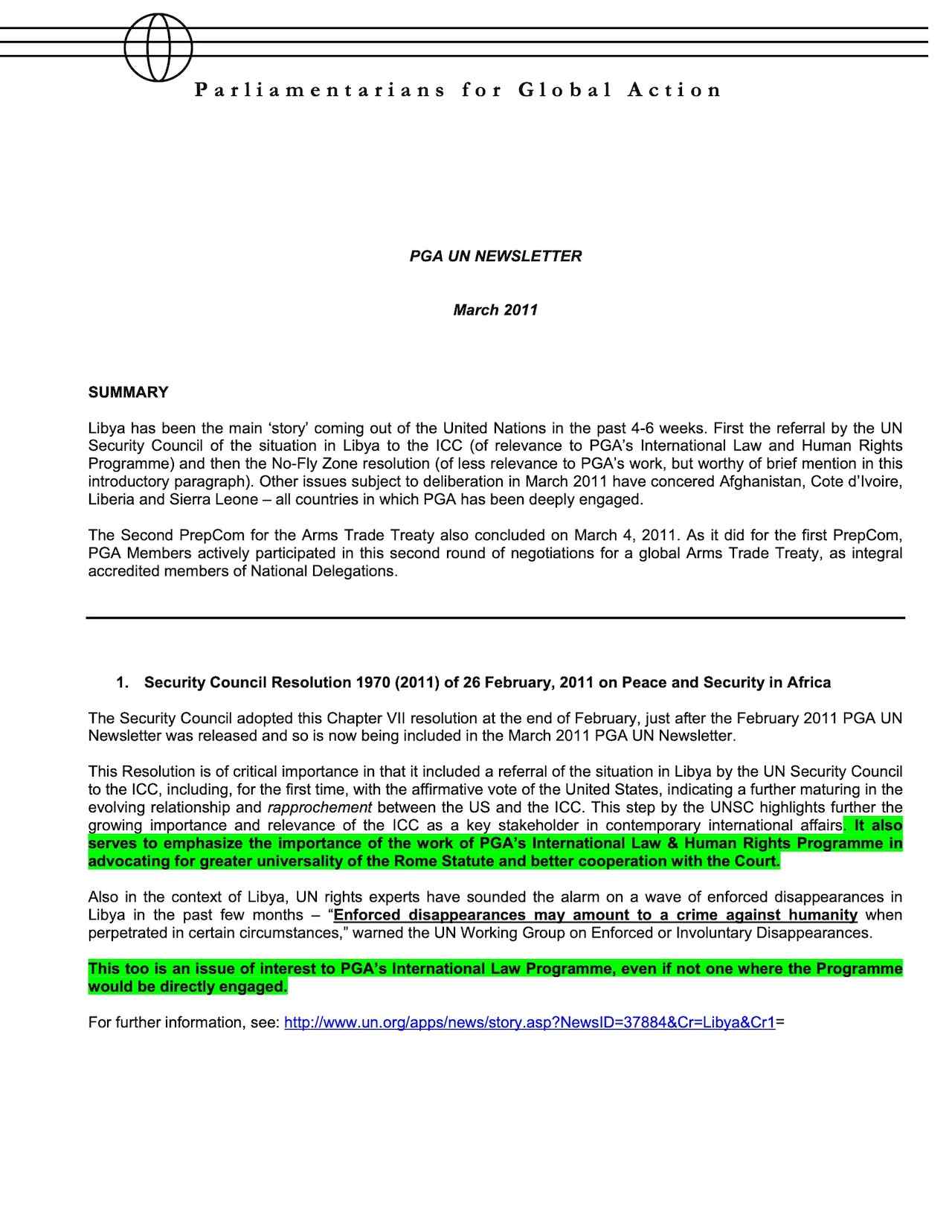 PGA UN Newsletter (March 2011)