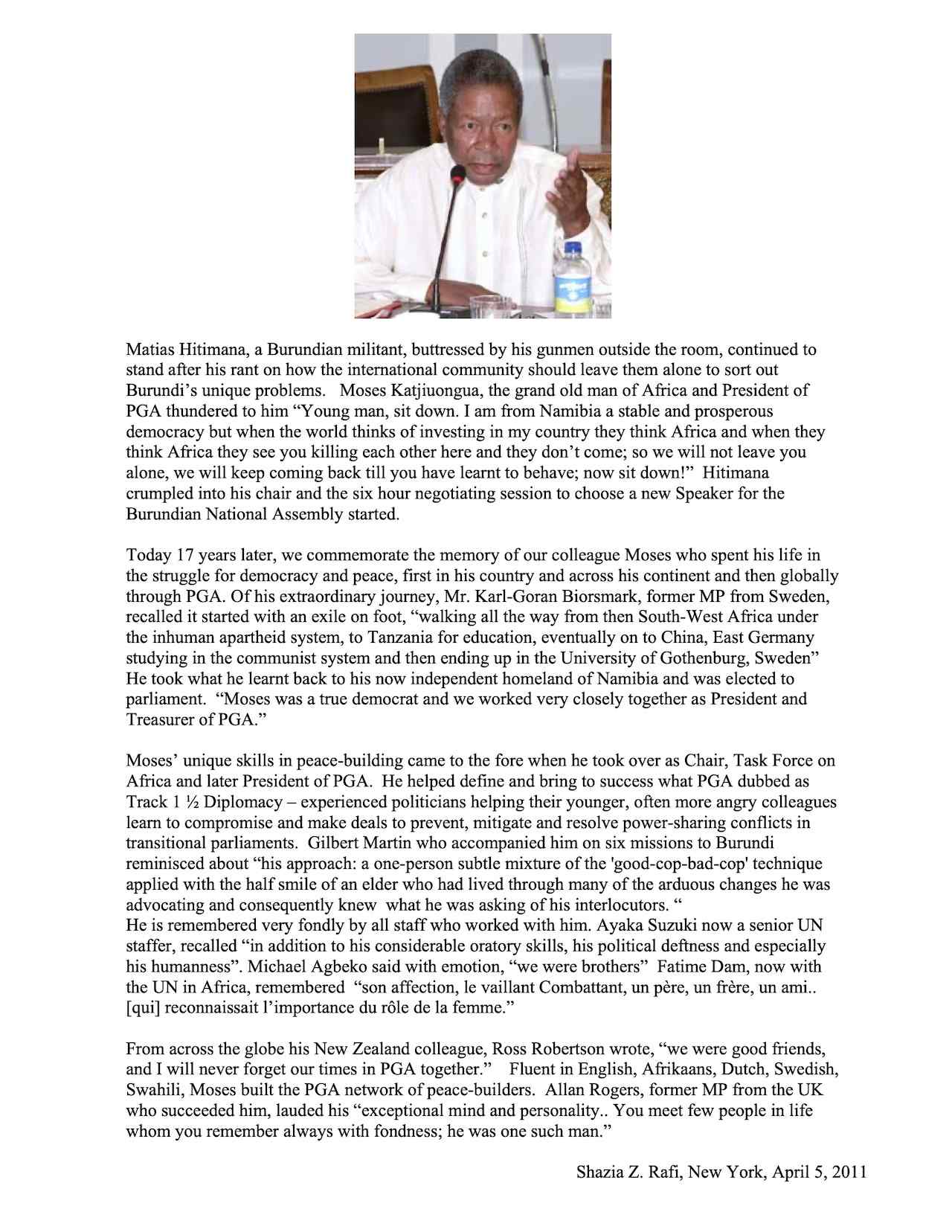 In Memory of Moses Katjiuongua