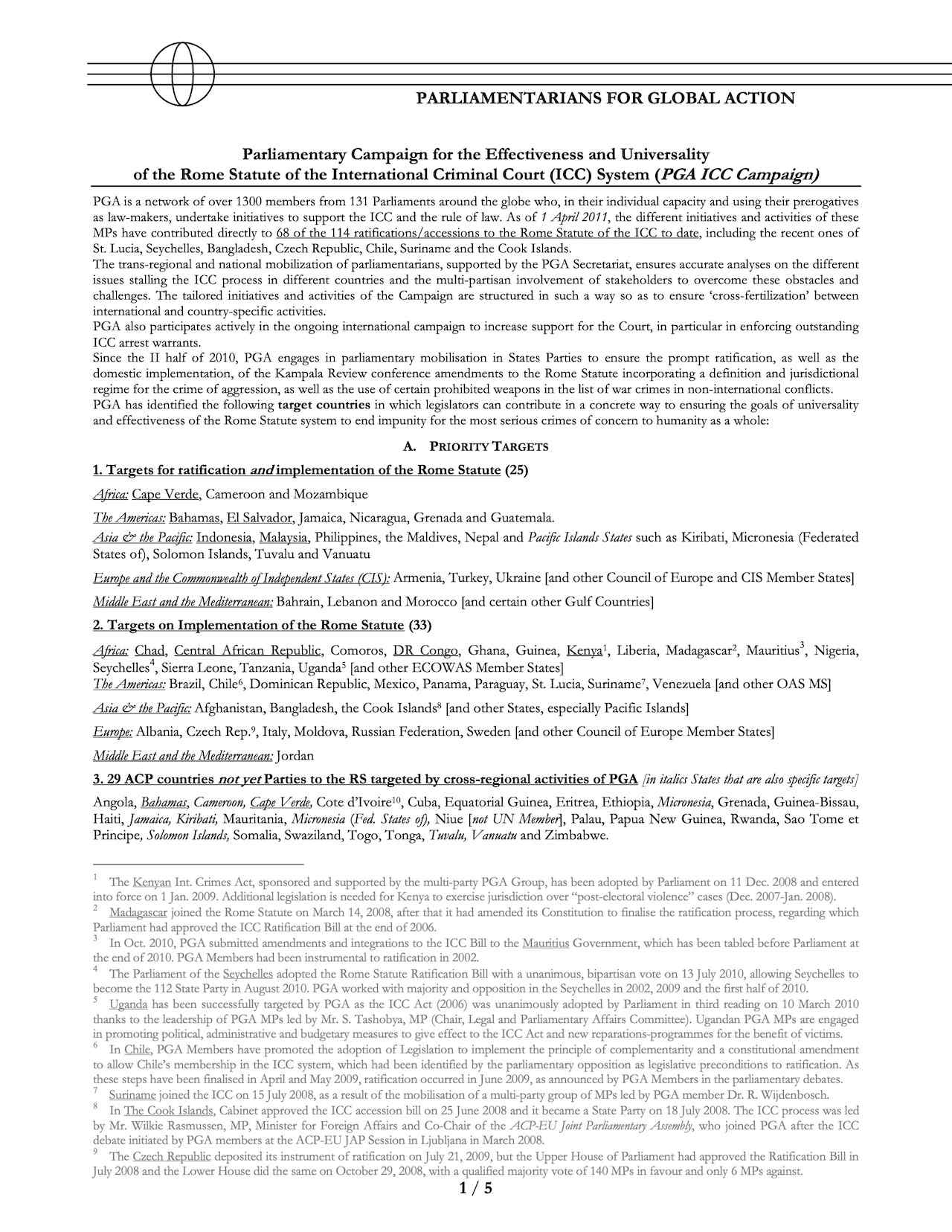 PGA ICC Campaign Calendar and Targets (April 2011)