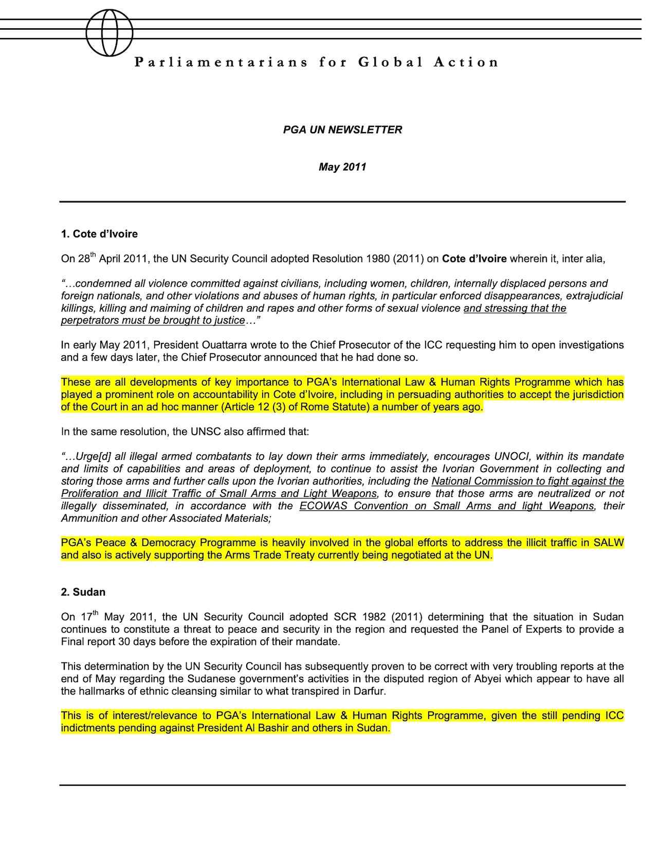 PGA UN Newsletter (May 2011)