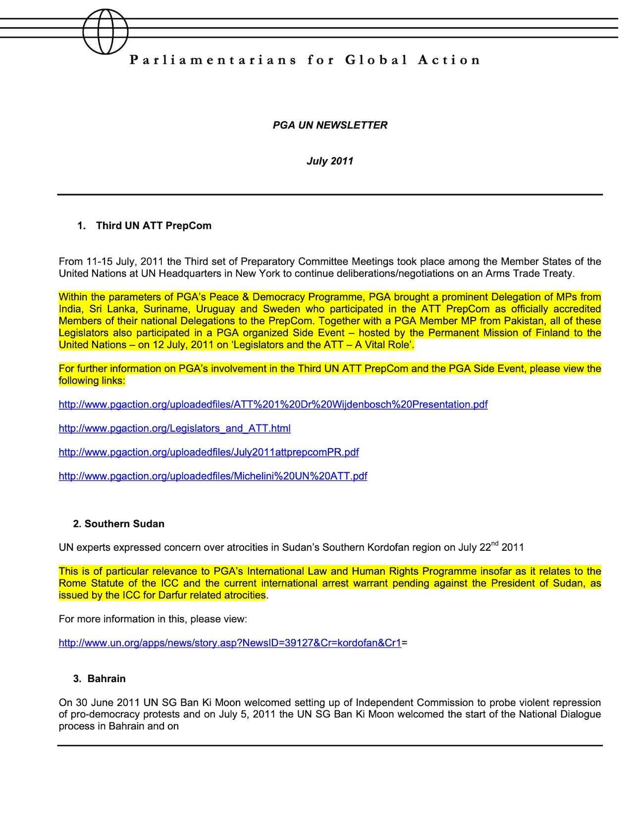 PGA UN Newsletter (July 2011)