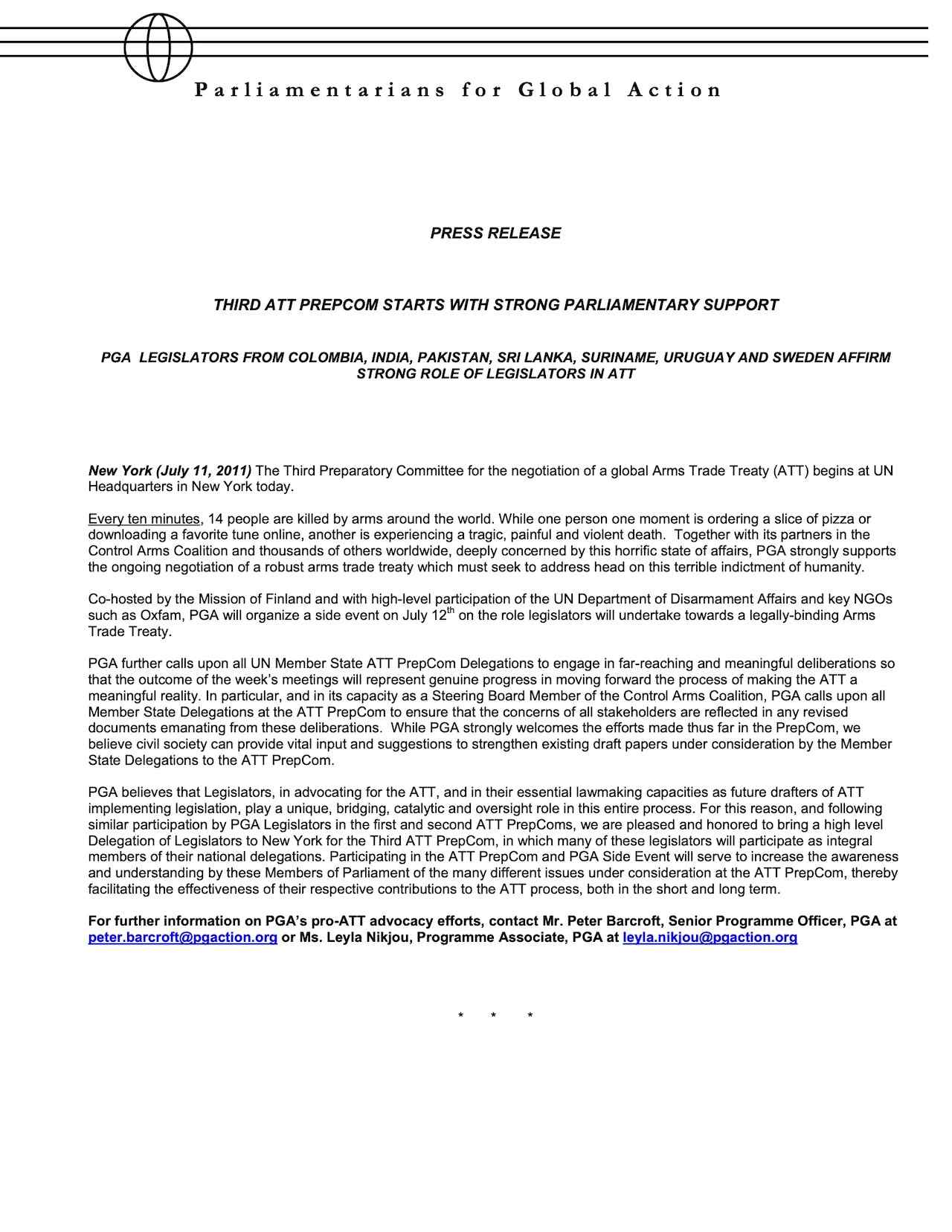 Third ATT Prepcom Starts With Strong Parliamentary Support (Jul. 2011)