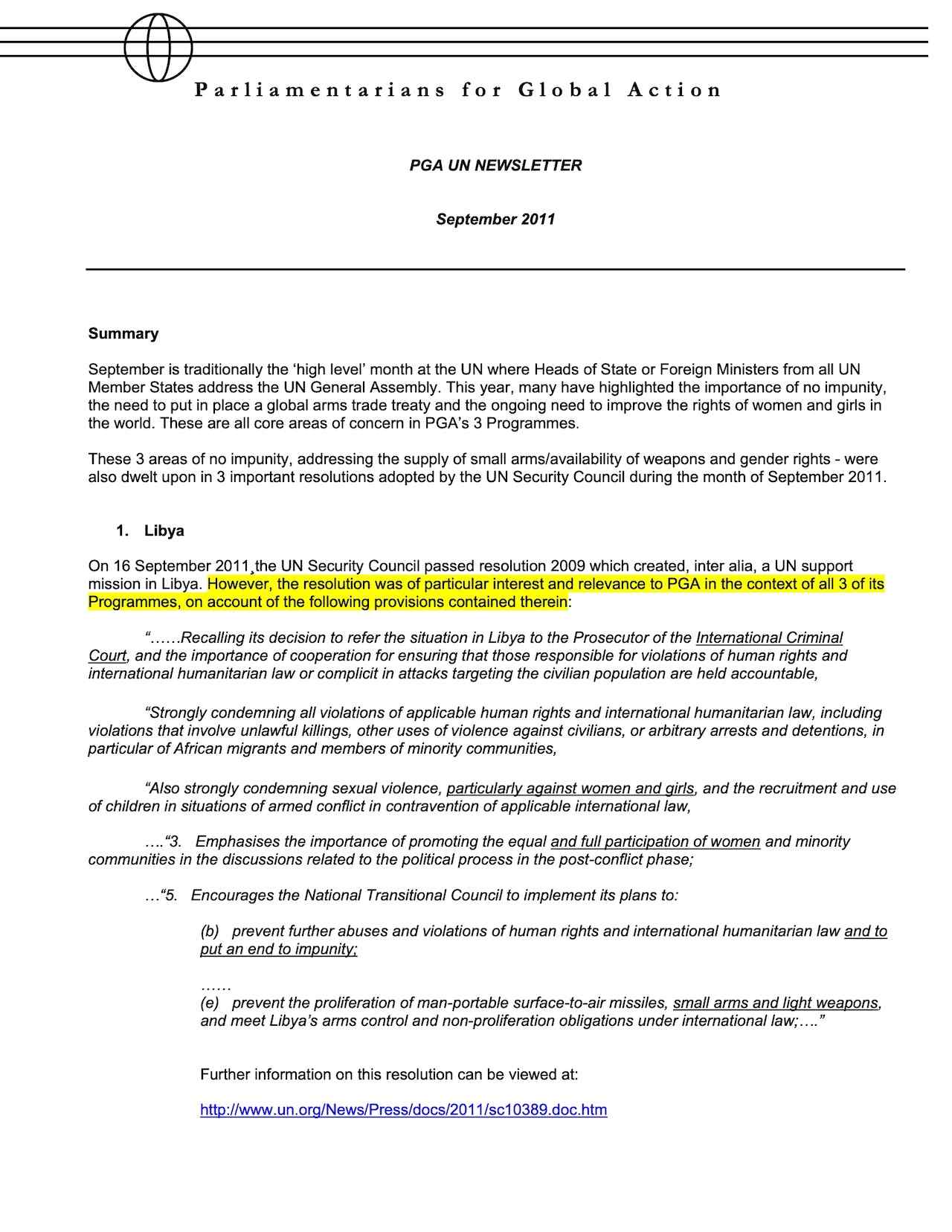 PGA UN Newsletter (Sep. 2011)