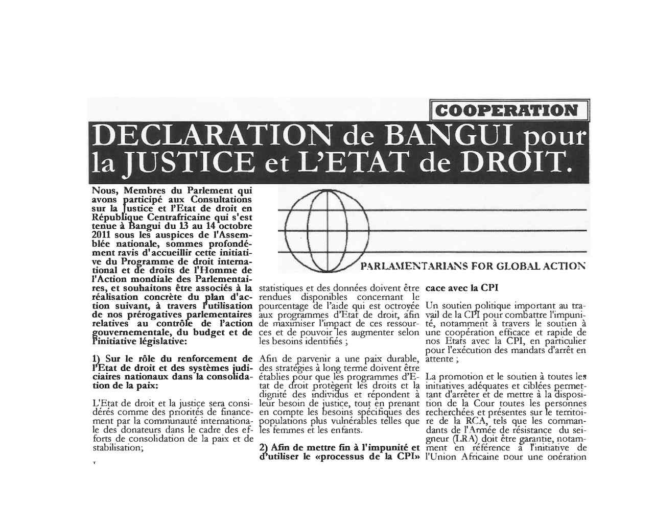 Declaration de Bangui pour la Justice et L'Etat de Droit