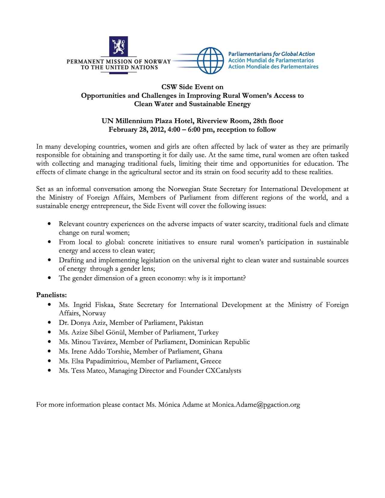 CSW Side Event on Opportunities and Challenges in Improving Rural Women’s Access to Clean Water and Sustainable Energy