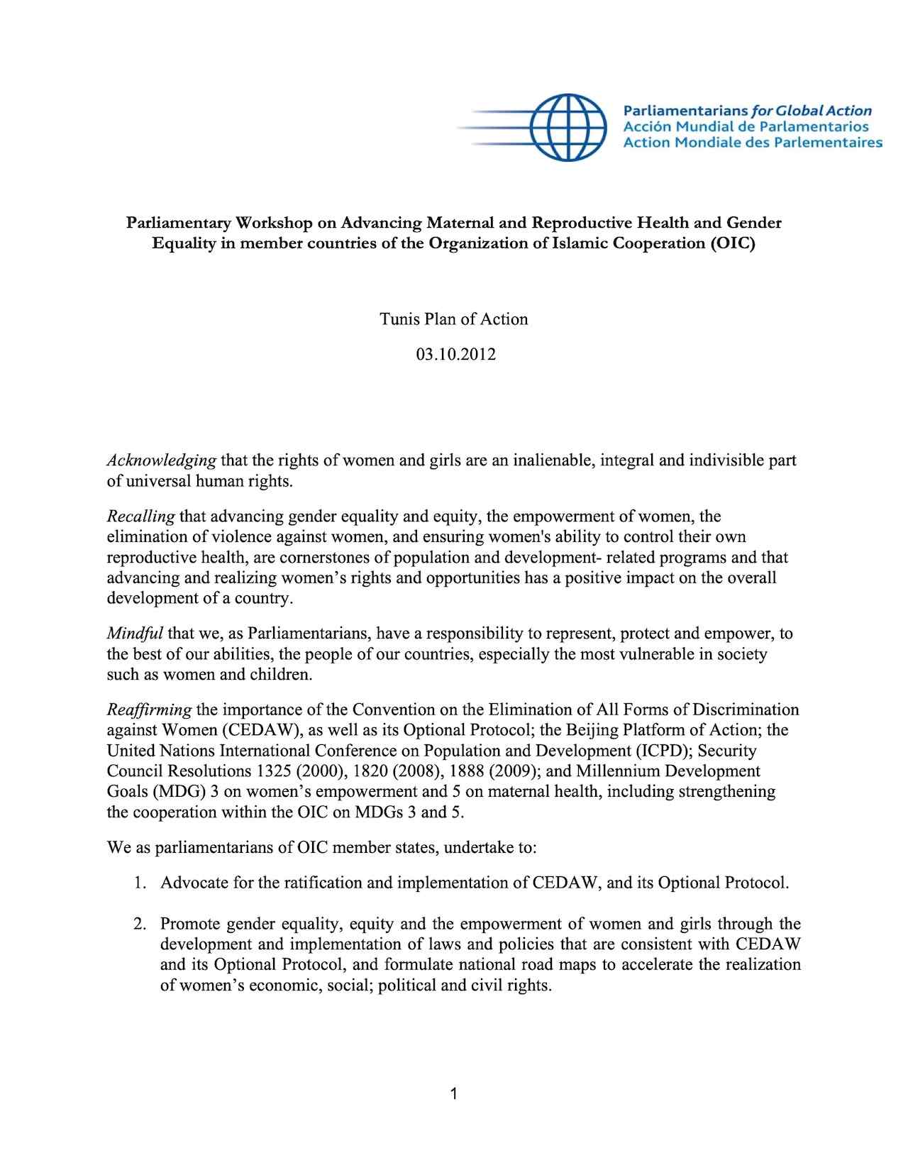 Tunis Plan of Action (Mar. 2012)