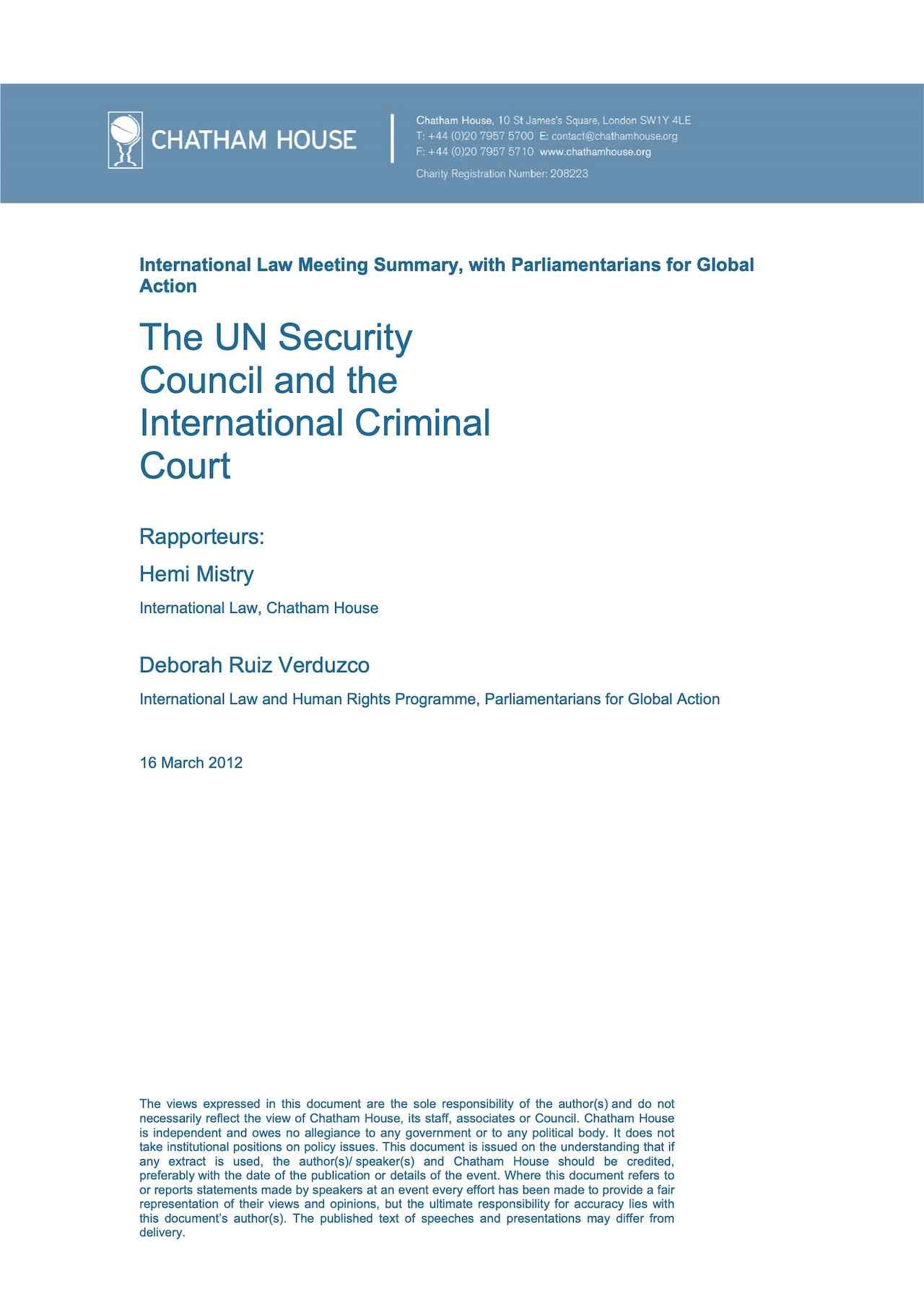 Meeting Report: The UN Security Council and the International Criminal Court (2012)