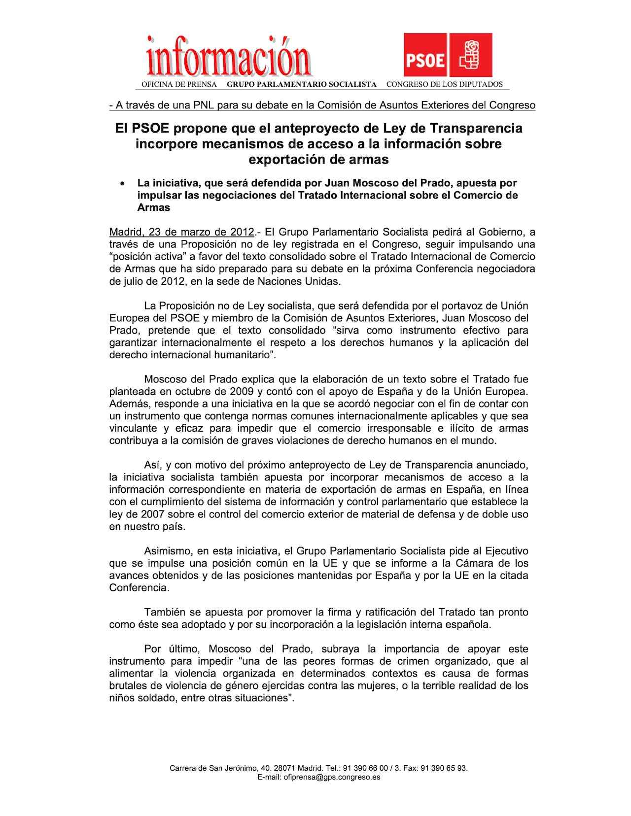 El PSOE propone que el anteproyecto de Ley de Transparencia
