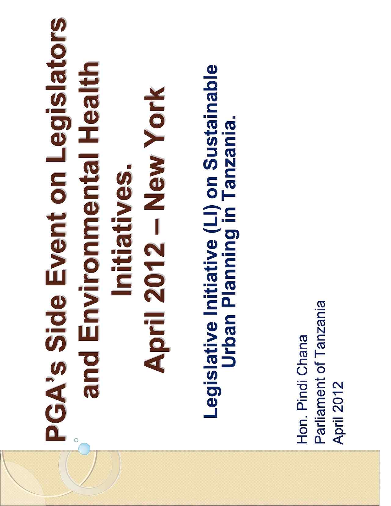 Presentation by Hon. Pindi Chana: PGA’s Side Event on Legislators and Environmental Health Initiatives