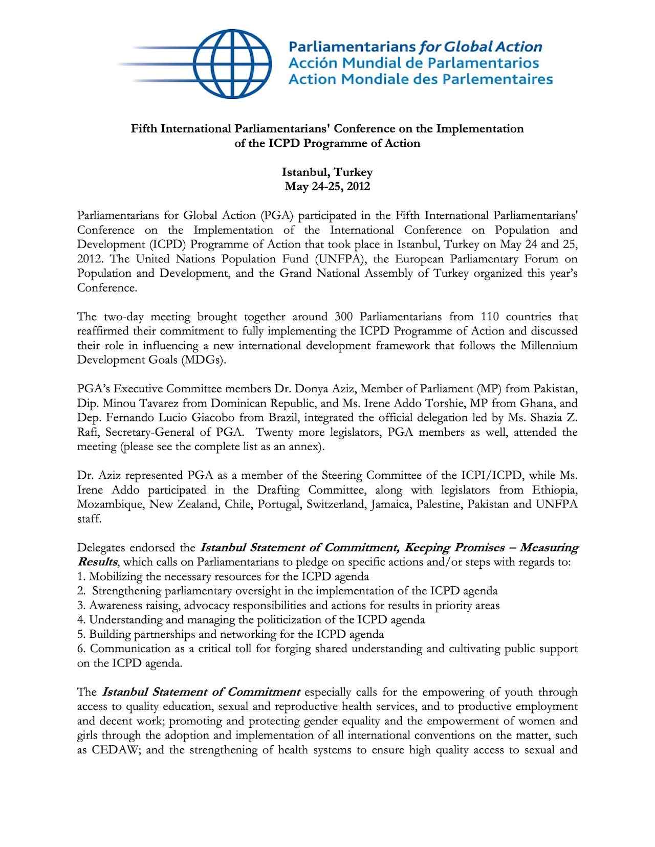 Report: Fifth International Parliamentarians' Conference on the Implementation of the ICPD Programme of Action