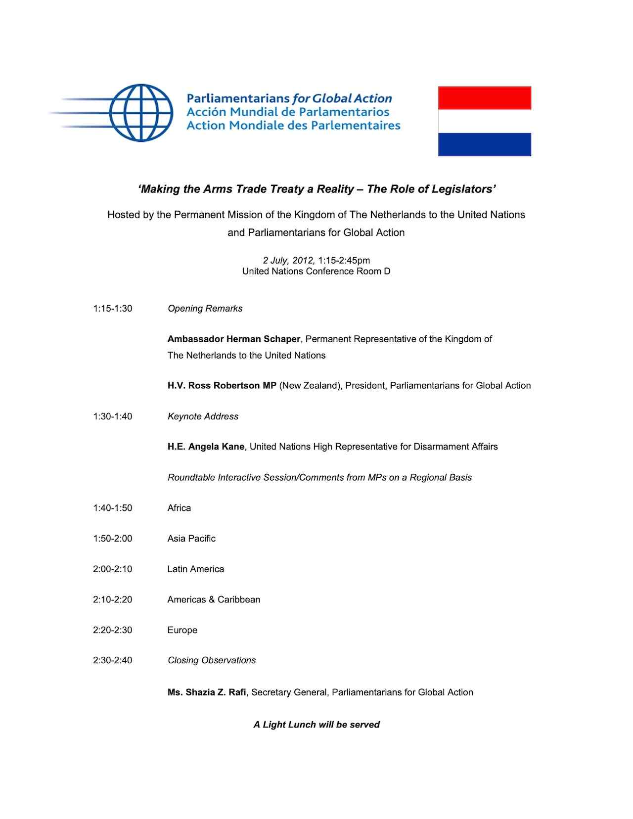Agenda: Making the Arms Trade Treaty a Reality – The Role of Legislators (Jul. 2012)