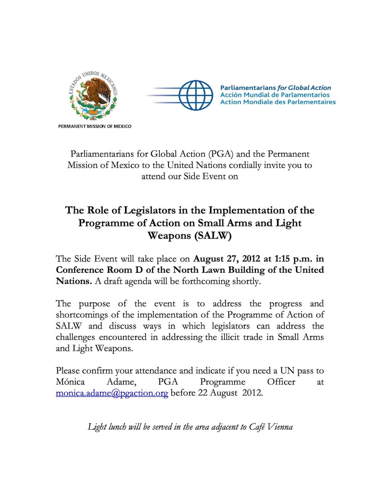 Invitation: Side Event on The Role of Legislators in the Implementation of the Programme of Action on SALW