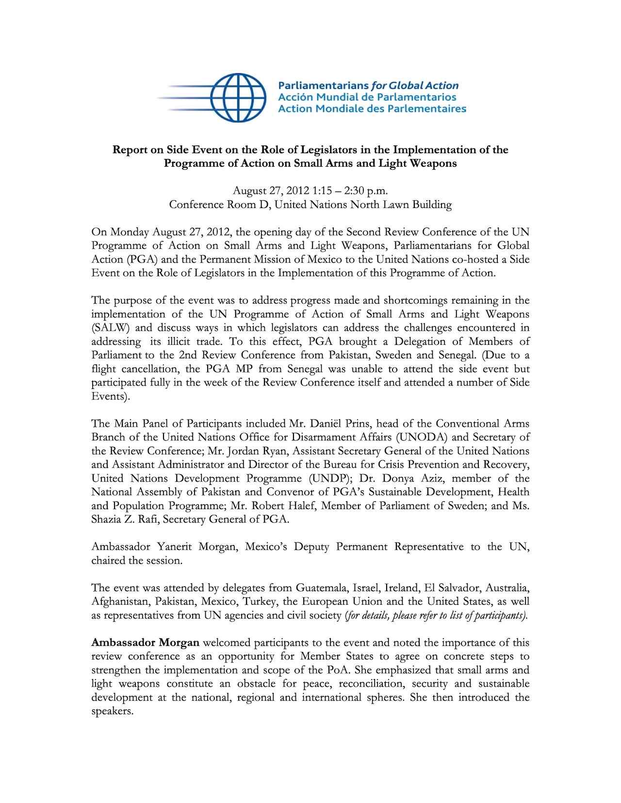 Report: Side Event on the Role of Legislators in the Implementation of the Programme of Action on Small Arms and Light Weapons