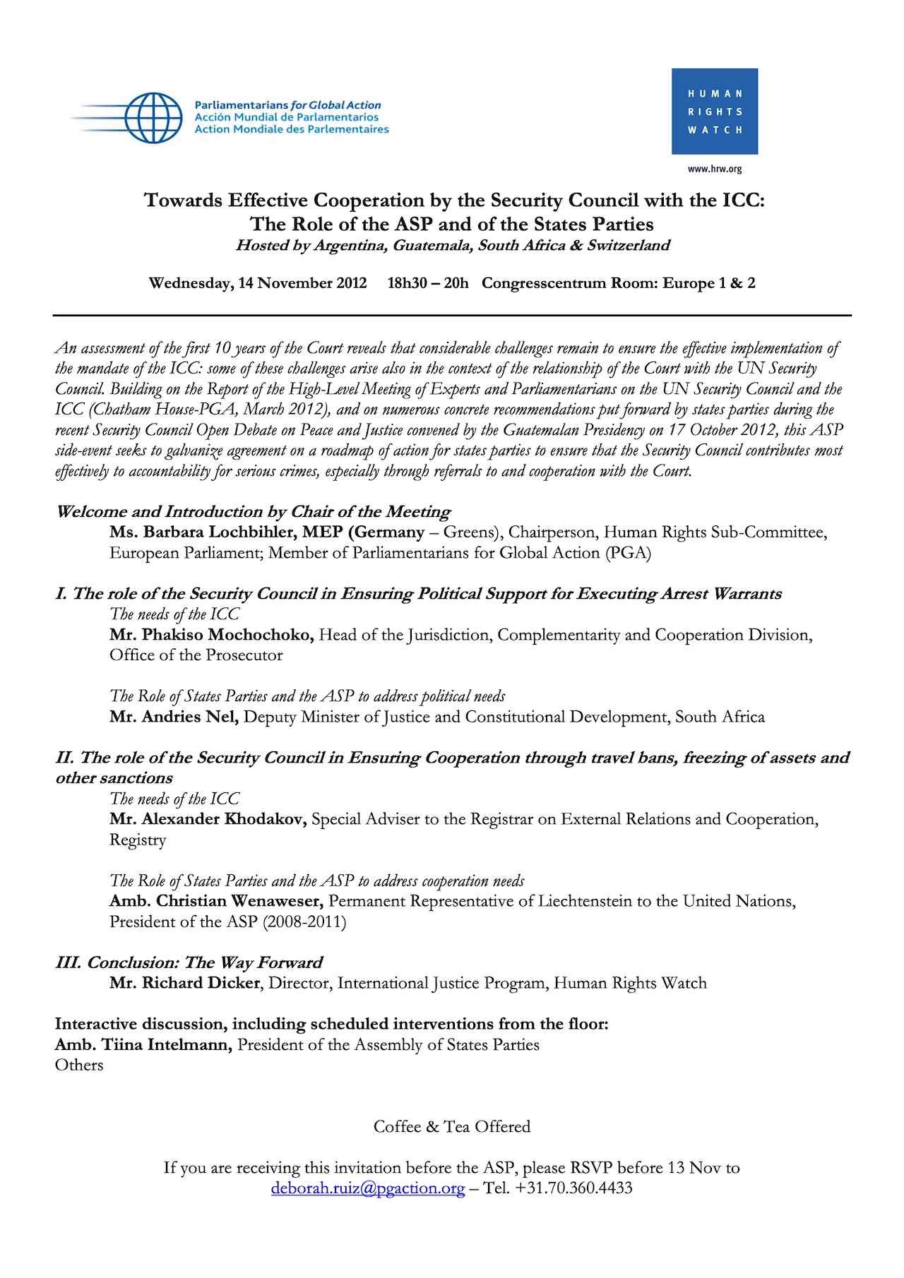 Agenda: Towards Effective Cooperation by the Security Council with the ICC: The Role of the ASP and of the States Parties