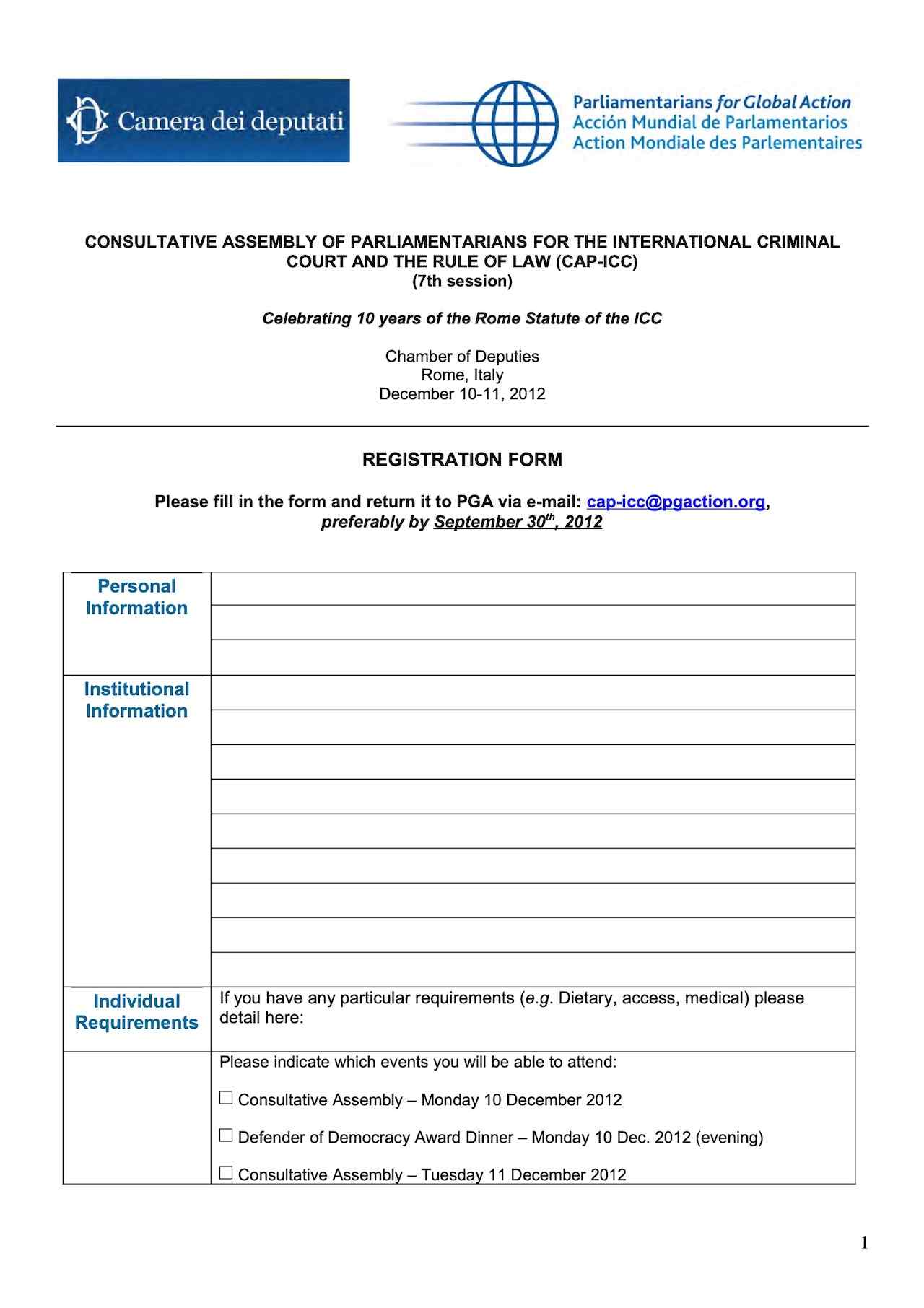 Registration Form: CAP-ICC, 7th Session (2012)