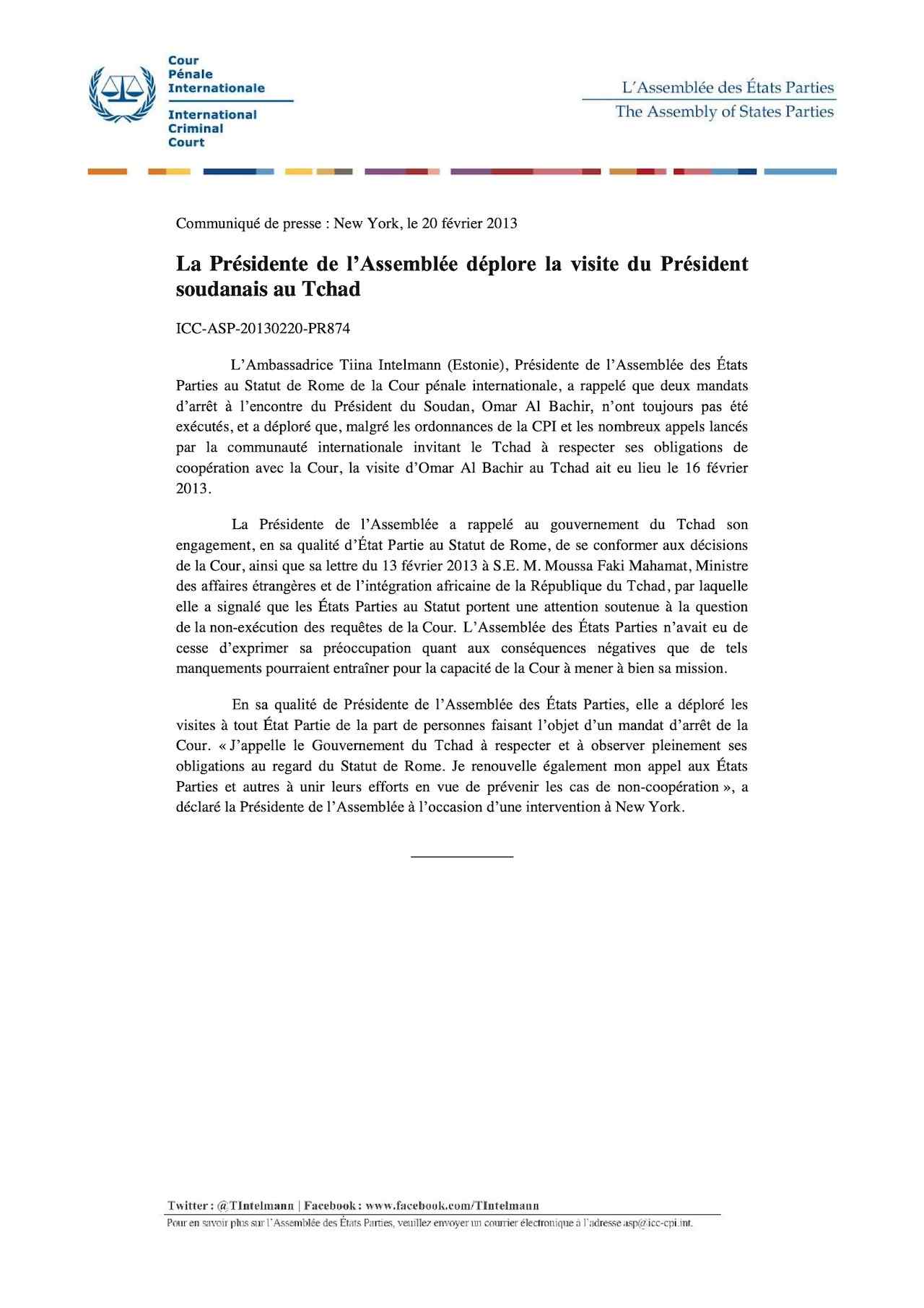 La Présidente de l’Assemblée déplore la visite du Président soudanais au Tchad