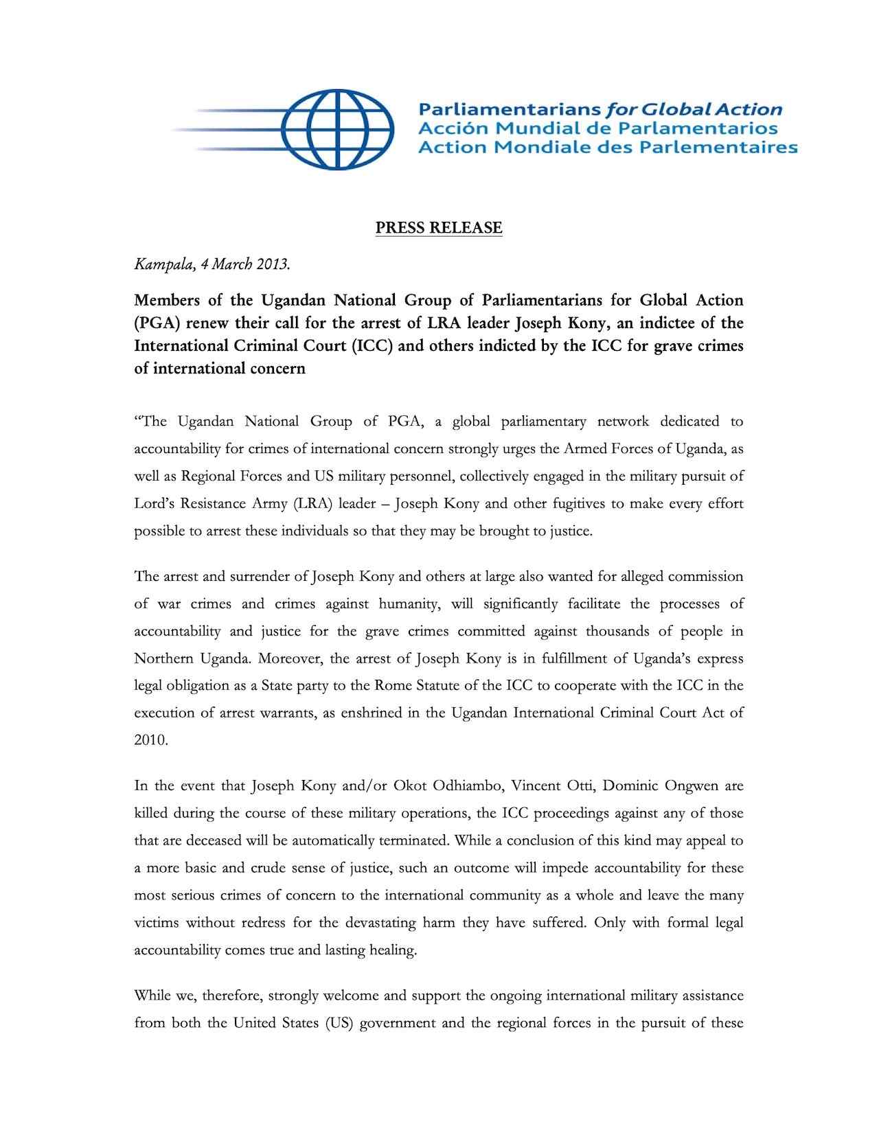 PGA renews call for the arrest of LRA leader Joseph Kony