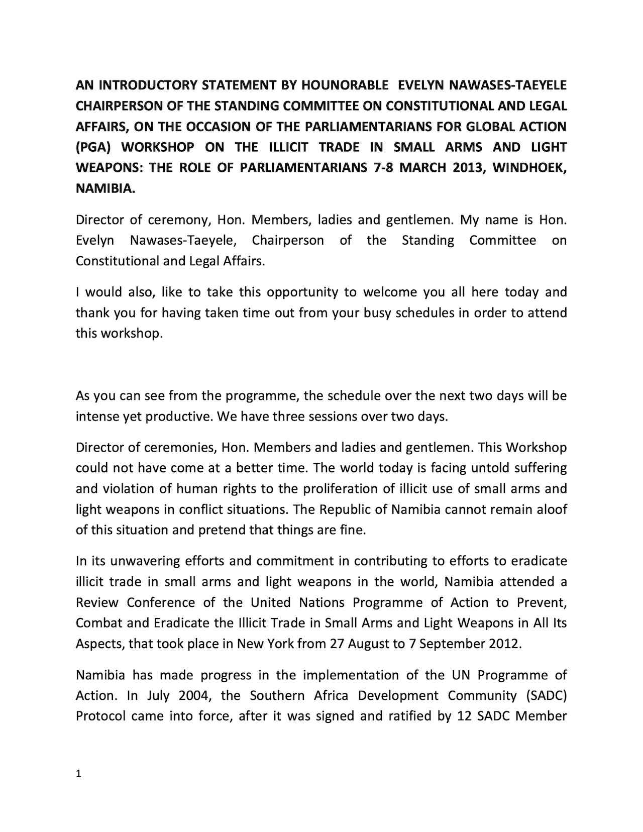 Introductory Statement by Honourable Evelyn Nawases-Taeyele