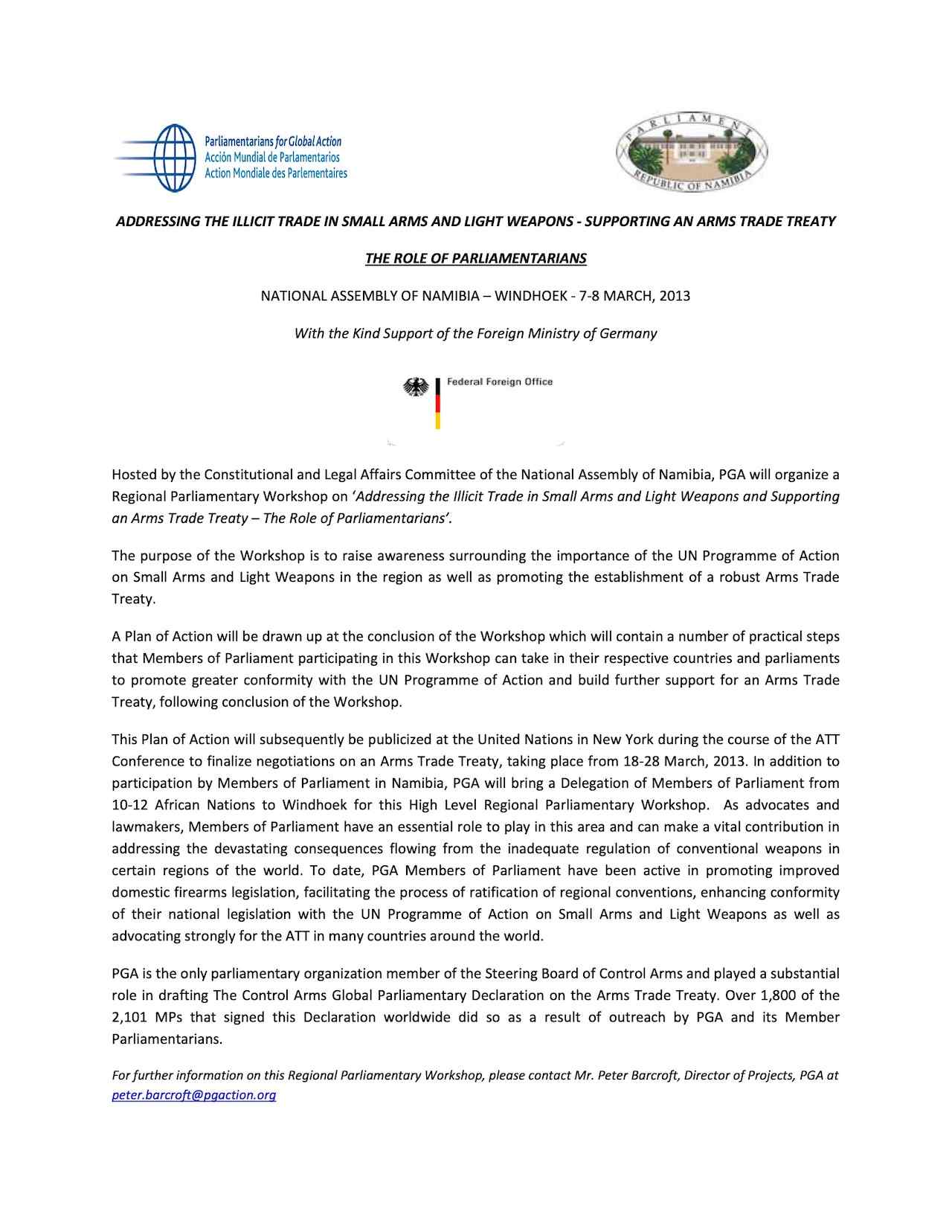 Namibia Regional Parliamentary Workshop on ‘Addressing the Illicit Trade in Small Arms and Light Weapons and Supporting an Arms Trade Treaty – The Role of Parliamentarians
