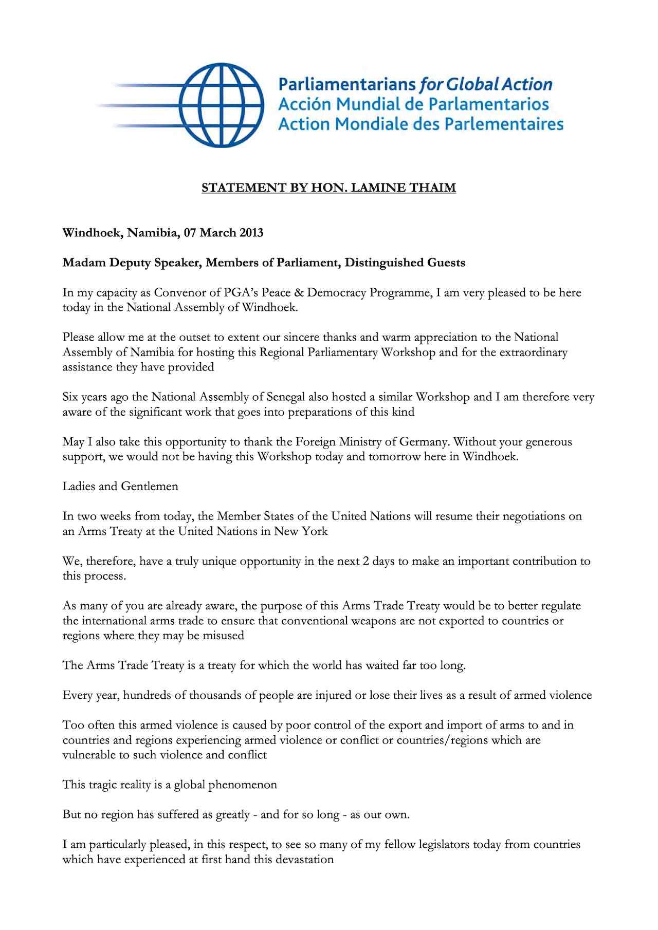 Statement by Hon. Lamine Thaim