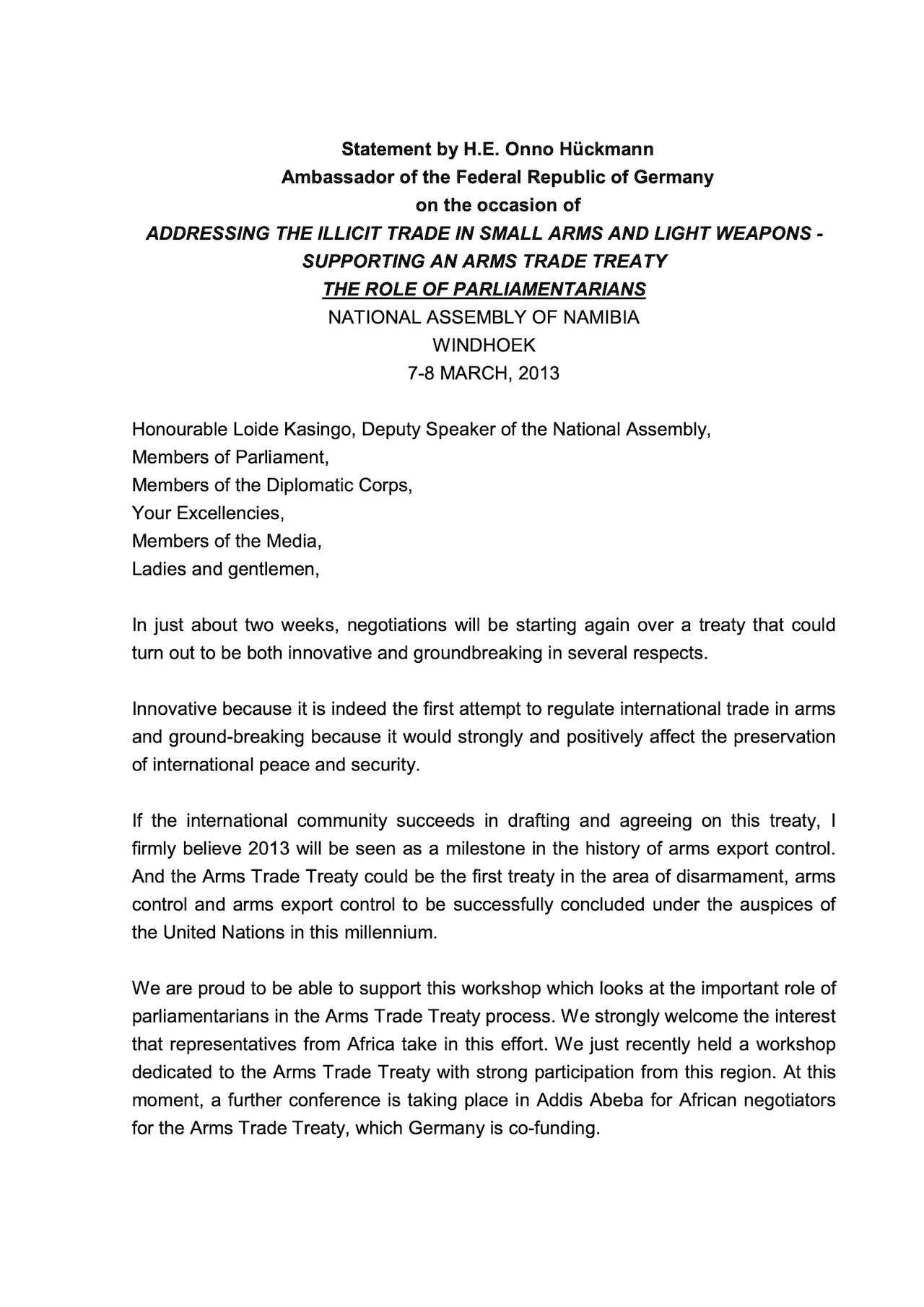 Statement by H.E. Onno Hückmann