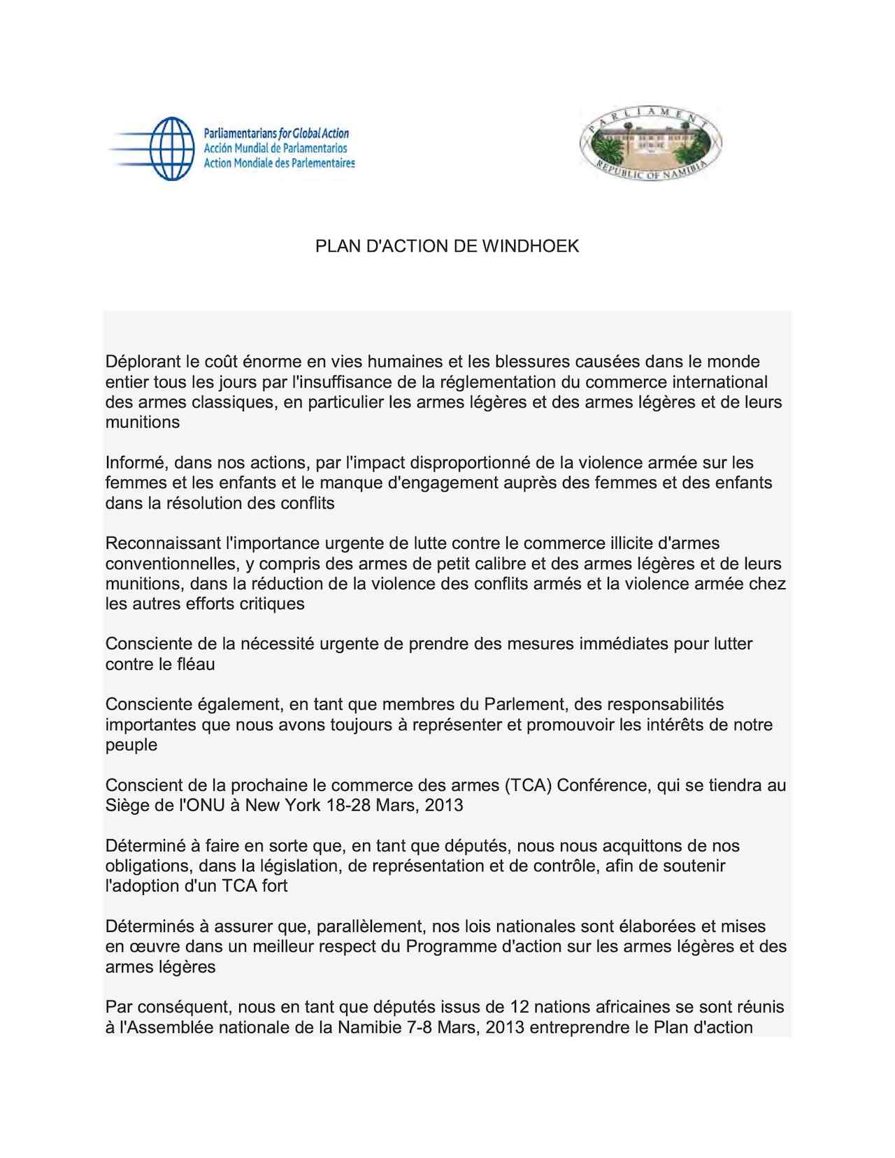 Plan D'Action de Windhoek