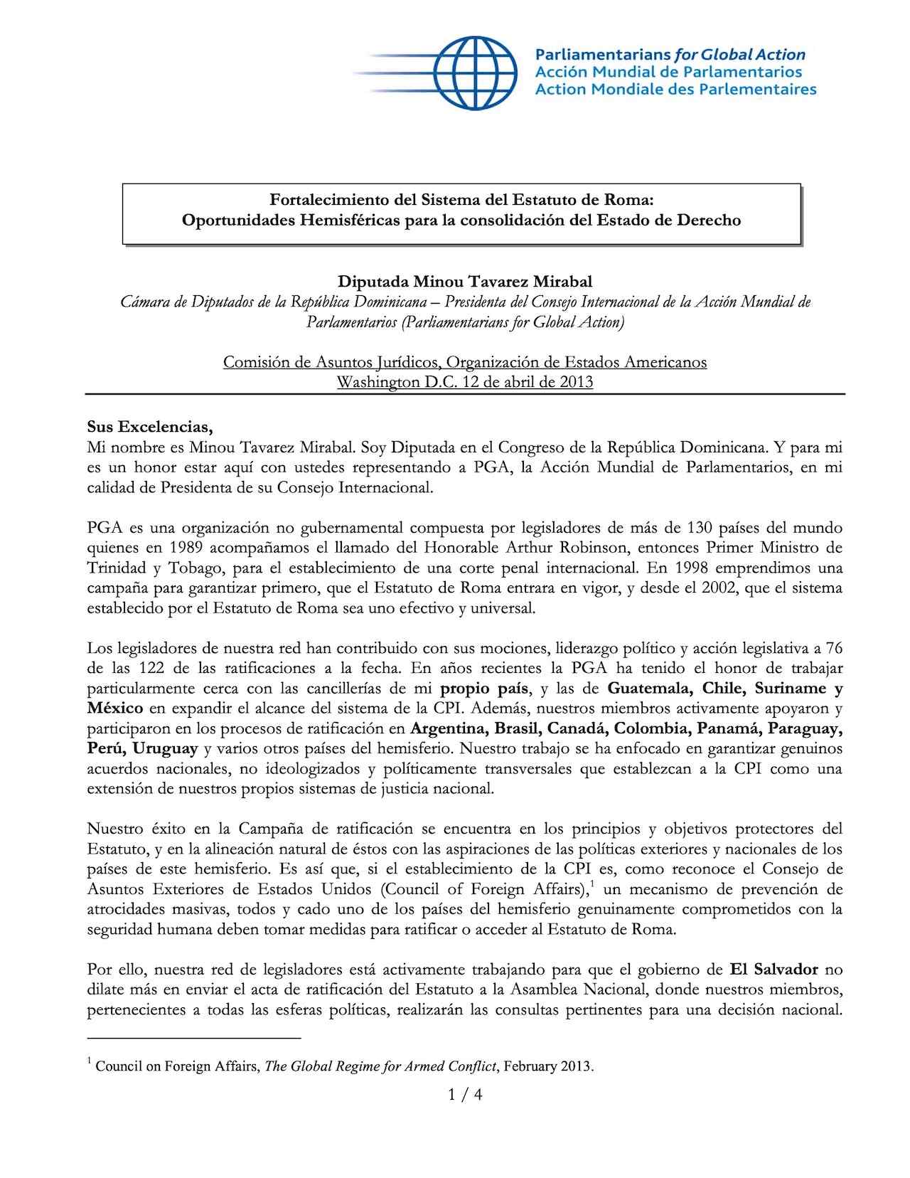 Intervención: Diputada Minou Tavarez Mirabal