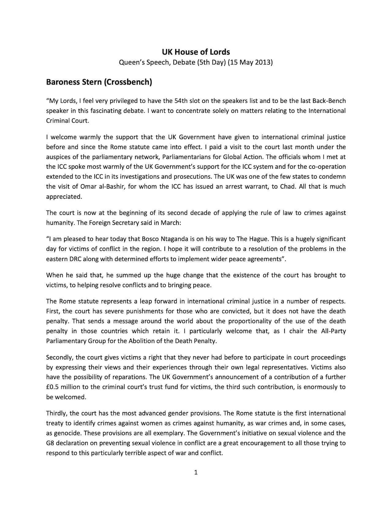 Speech by Baroness Stern (Crossbench)