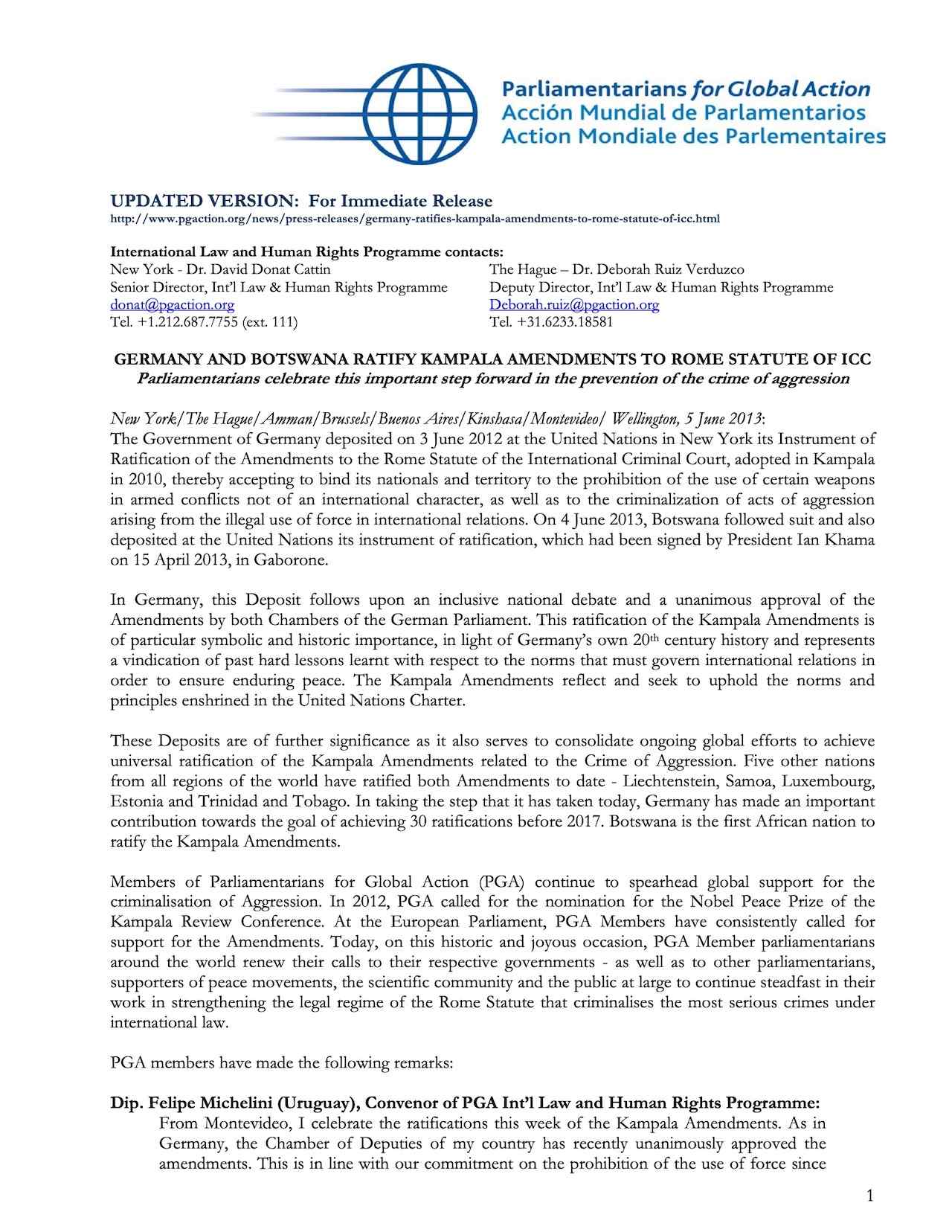 Germany and Botswana Ratify Kampala Amendments to Rome Statute of the ICC