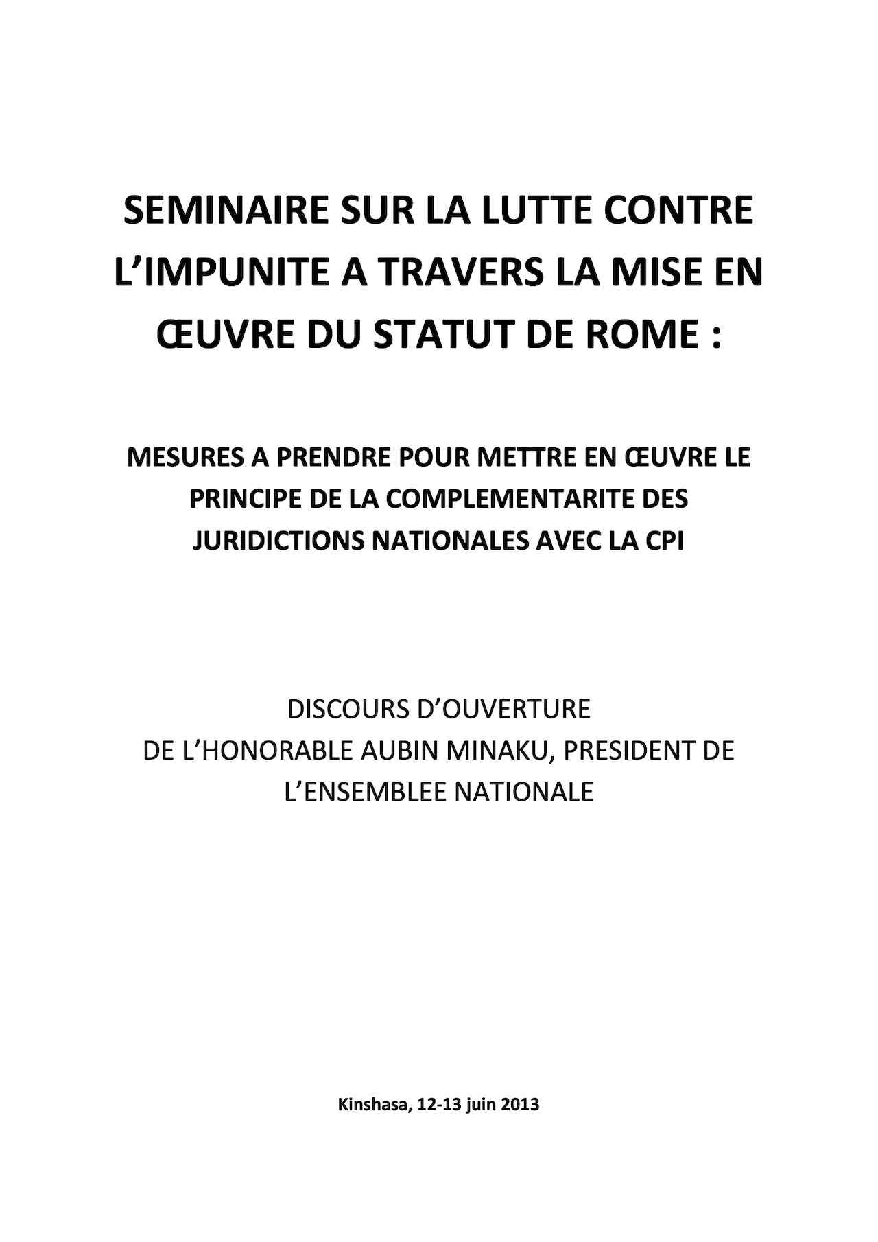 Allocution de Aubin Minaku