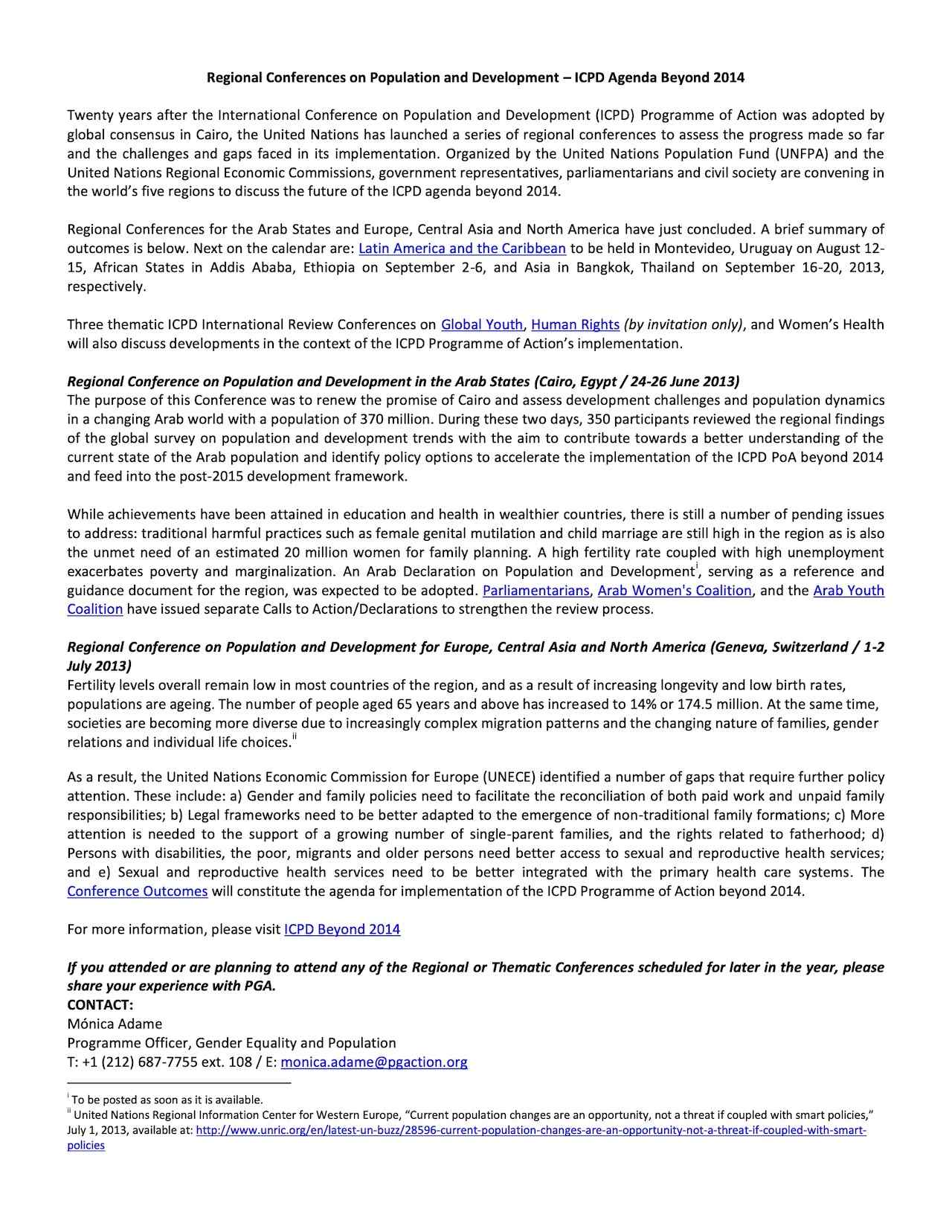 Regional Conferences on Population and Development – ICPD Agenda Beyond 2014