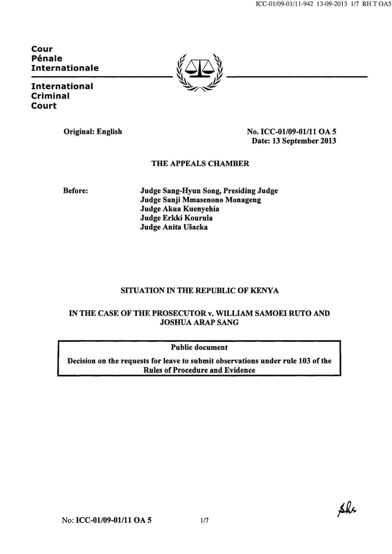 Situation in the Republic of Kenya