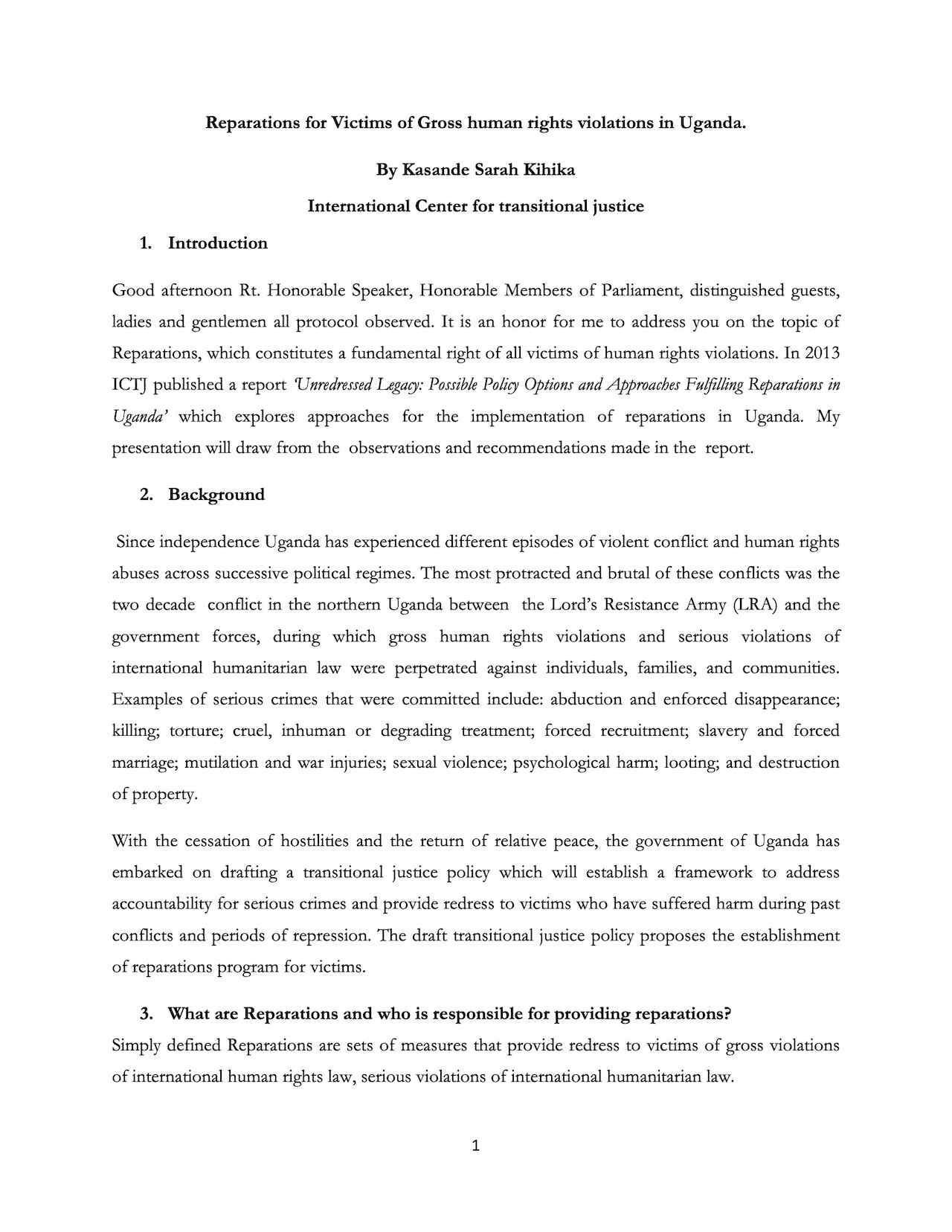 Reparations for Victims of Gross human rights violations in Uganda