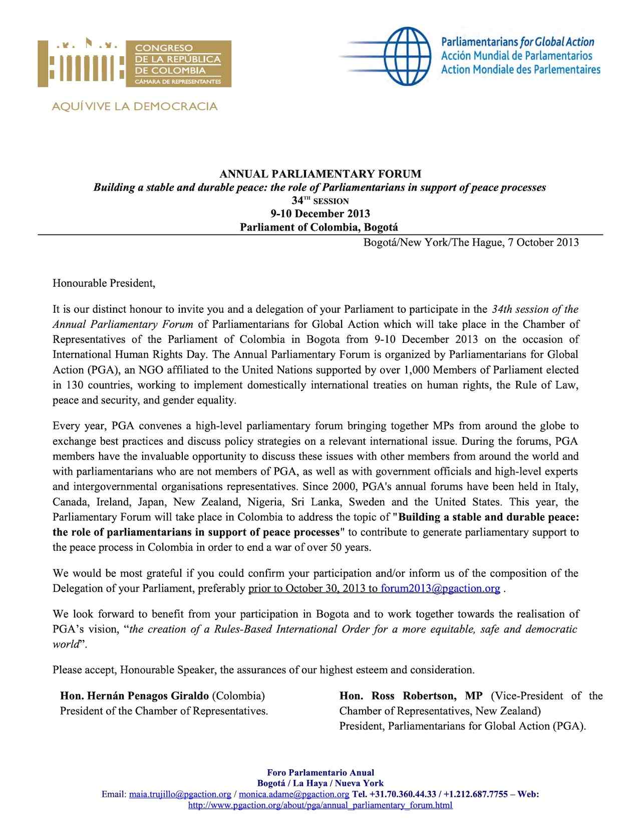 Invitation to 35th Annual Parliamentary Forum