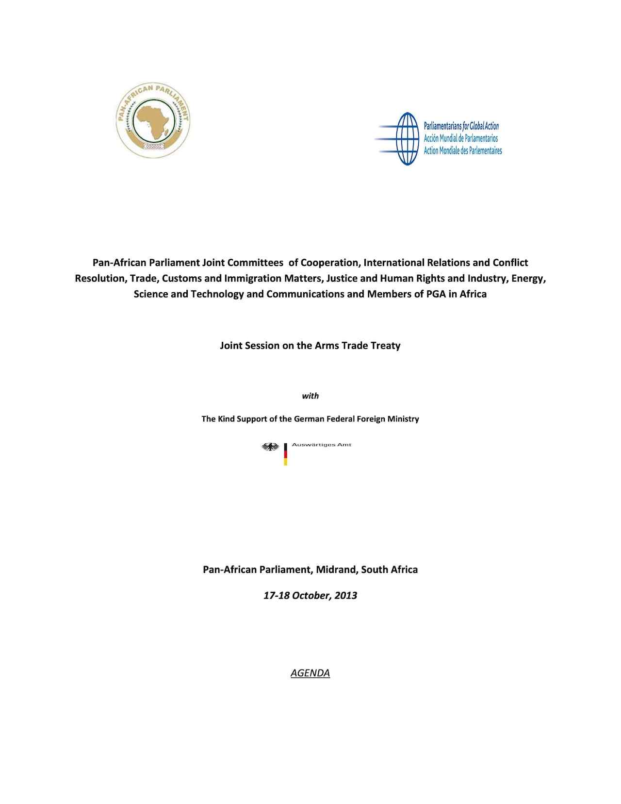 Agenda: Joint Session on the Arms Trade Treaty (Oct. 2013)