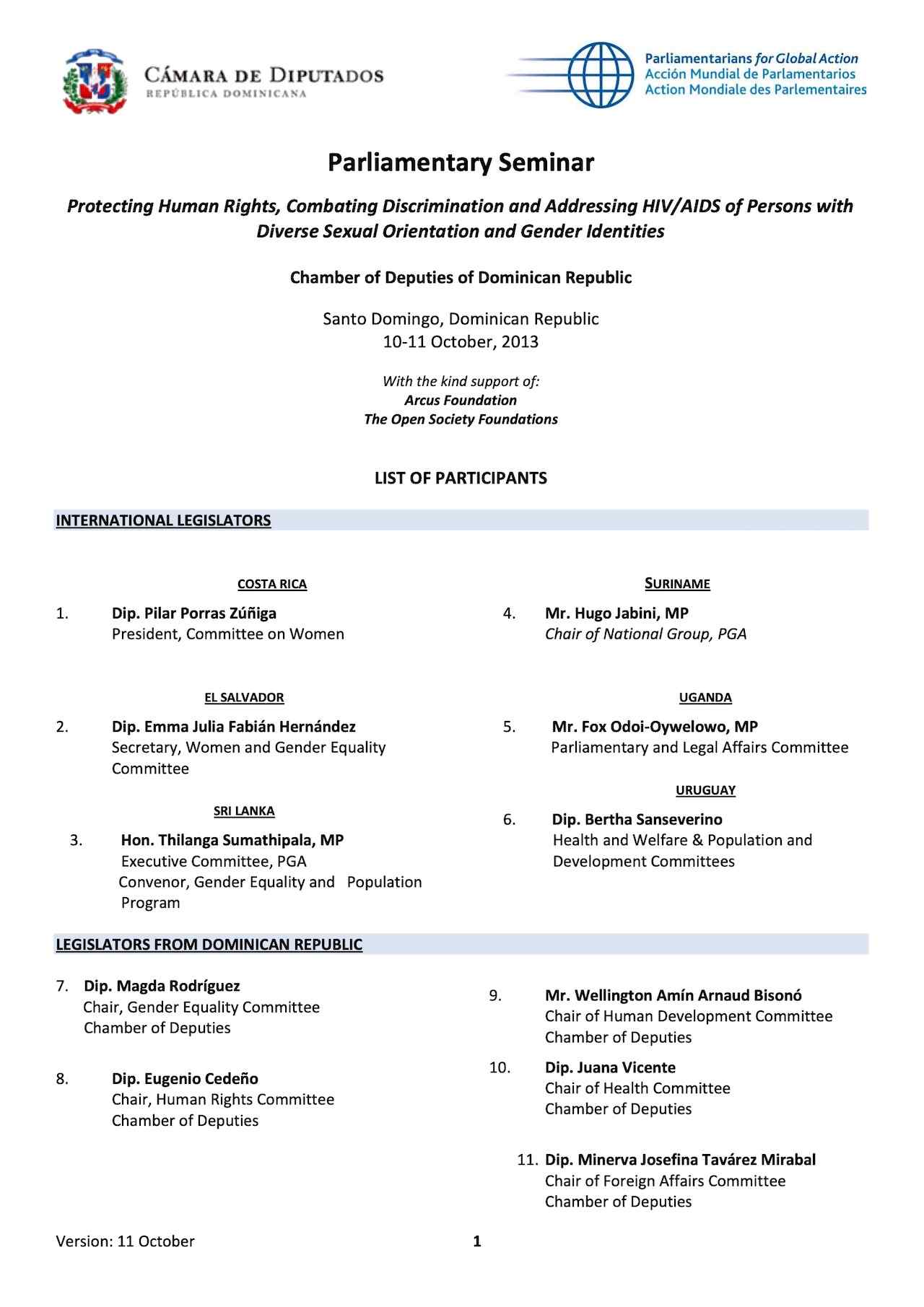 List of Participants: Addressing HIV/AIDS