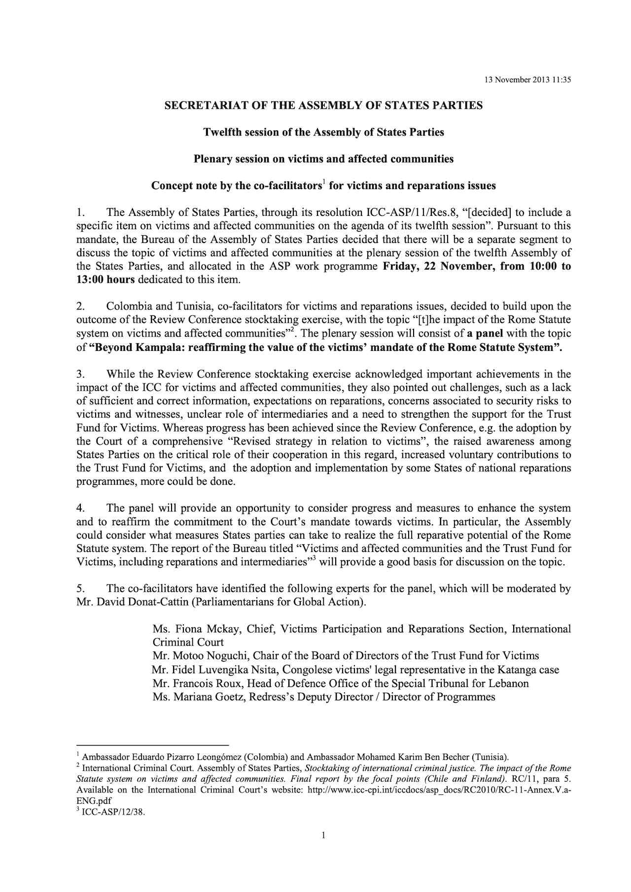 Concept Note: Twelfth session of the Assembly of States Parties