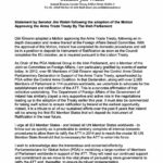 Statement by Senator Jim Walsh following the adoption of the Motion Approving the Arms Trade Treaty By The lrish Parliament