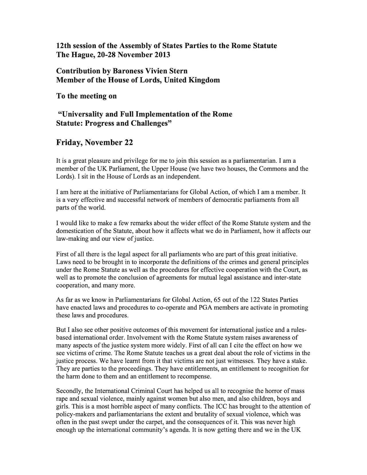 Contribution by Baroness Vivien Stern (Nov. 2013)