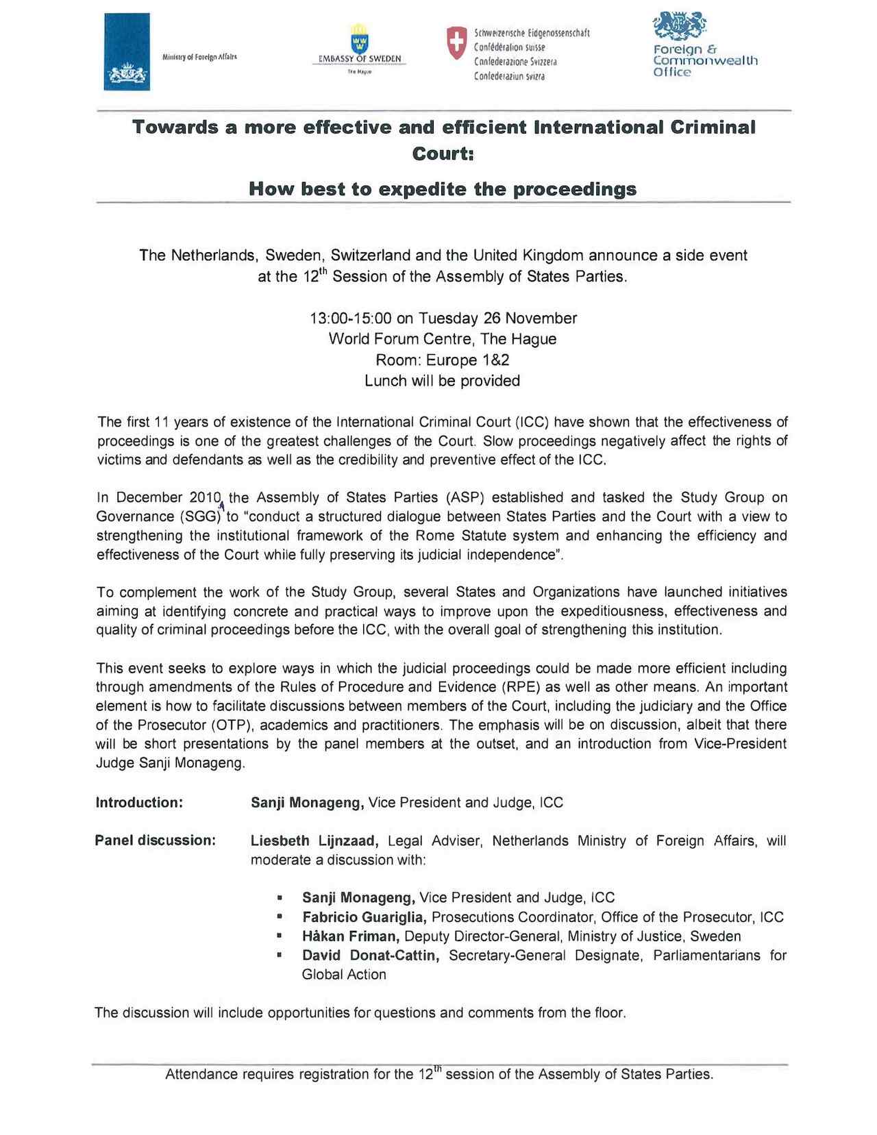 Announcement: Side-Event at the 12th Session of the Assembly of States Parties