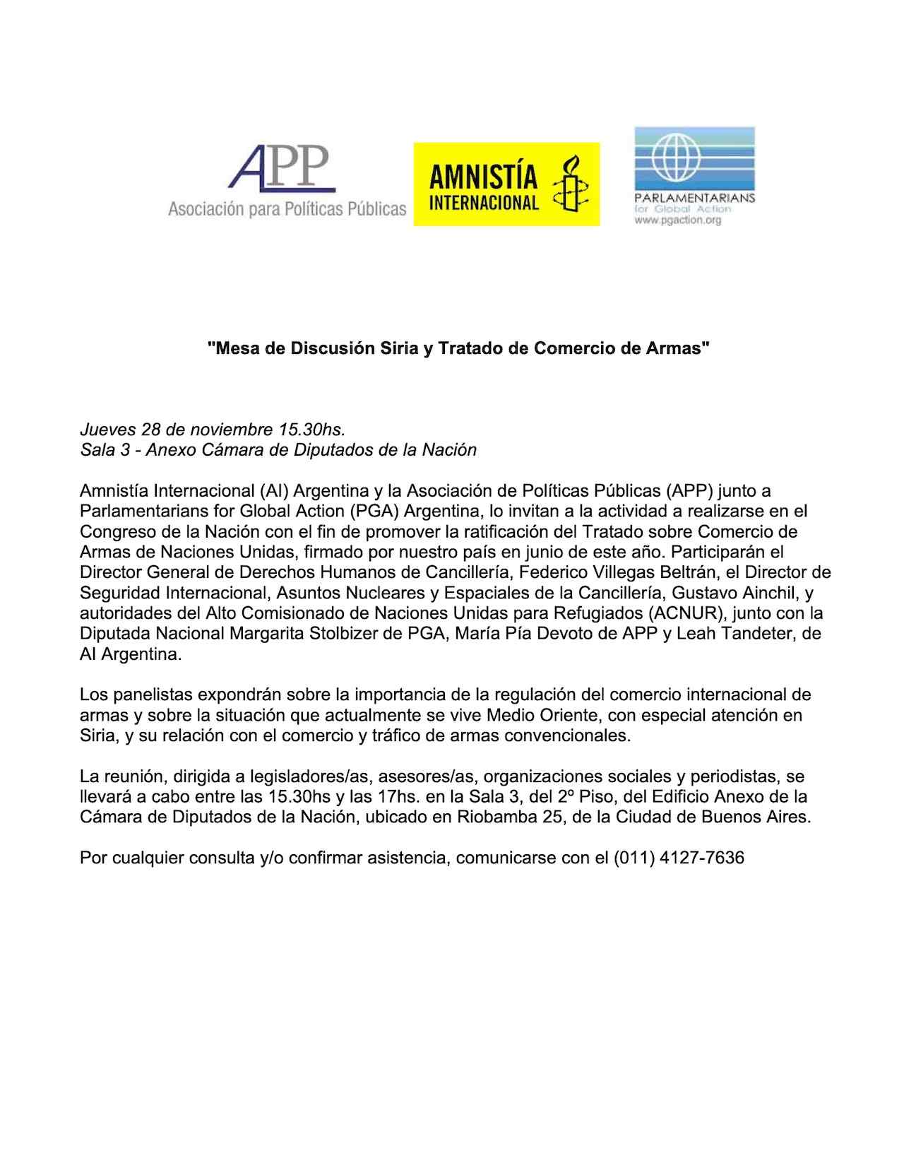 Mesa de Discusión Siria y Tratado de Comercio de Armas